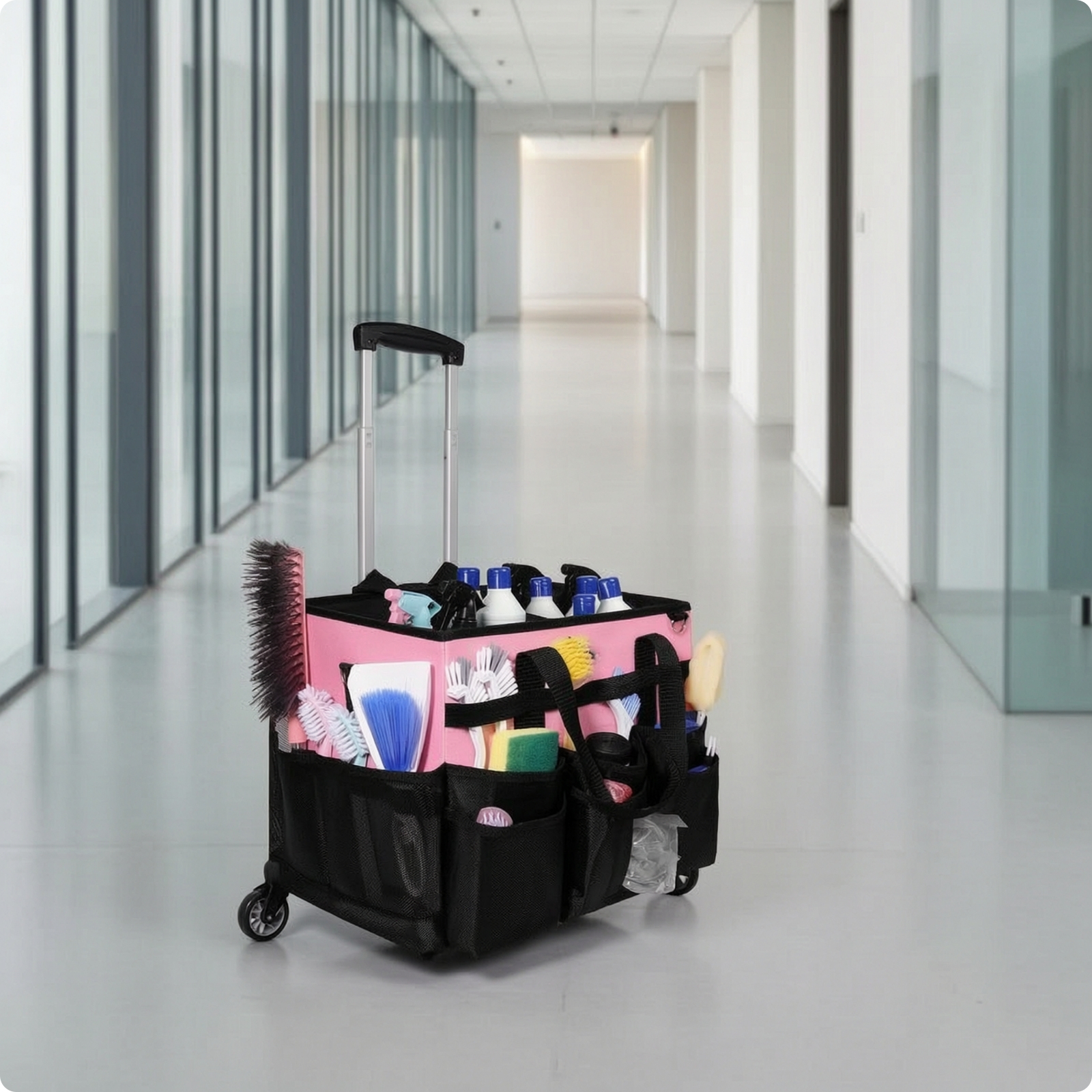 Cleaning Supplies Organizer with Wheels Portable Cleaning Bag with Trolley Large