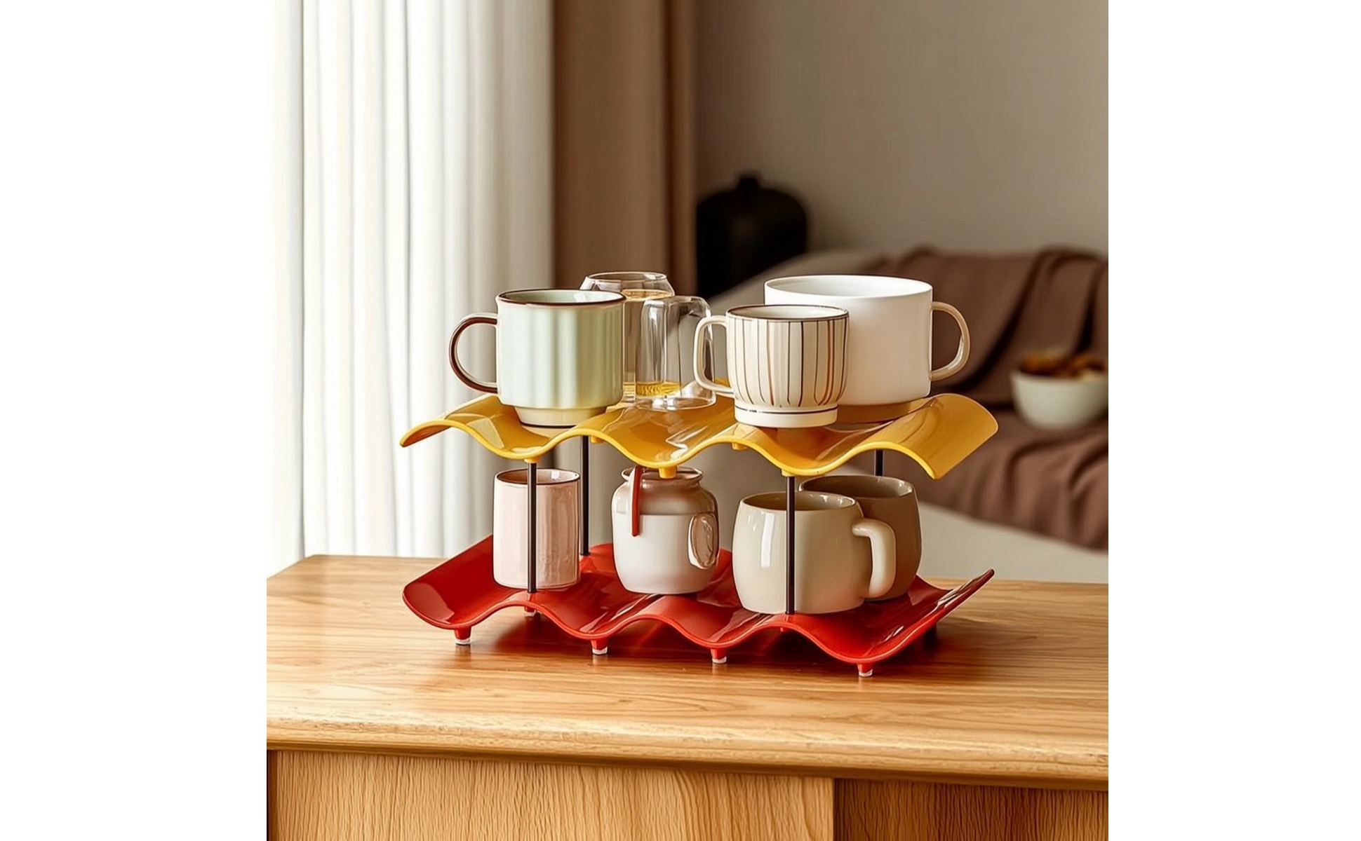 Cup Rack with Vertical Support Rods Layered Cup Storage Rack Countertop for Bar