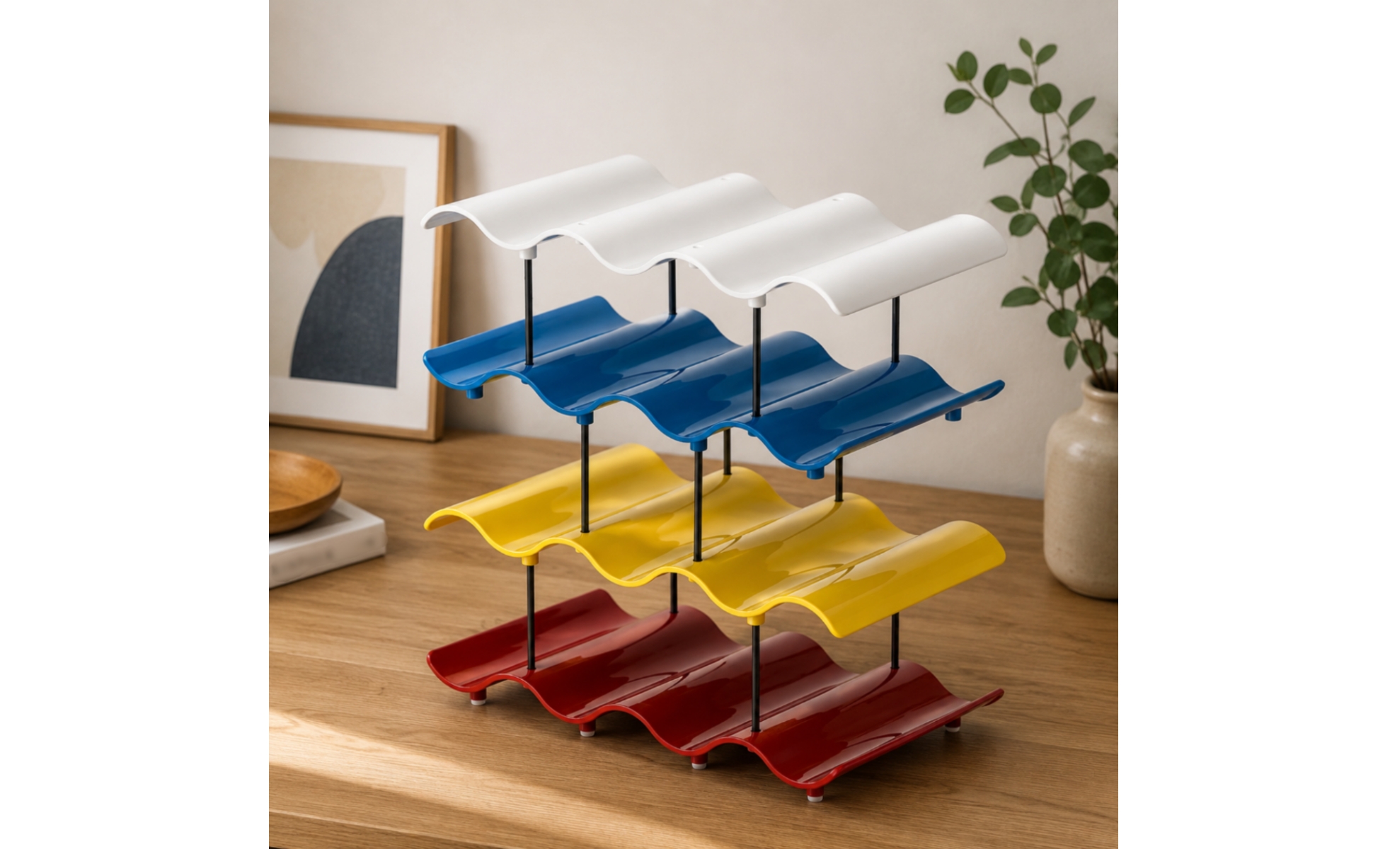 Cup Rack with Vertical Support Rods Layered Cup Storage Rack Countertop for Bar