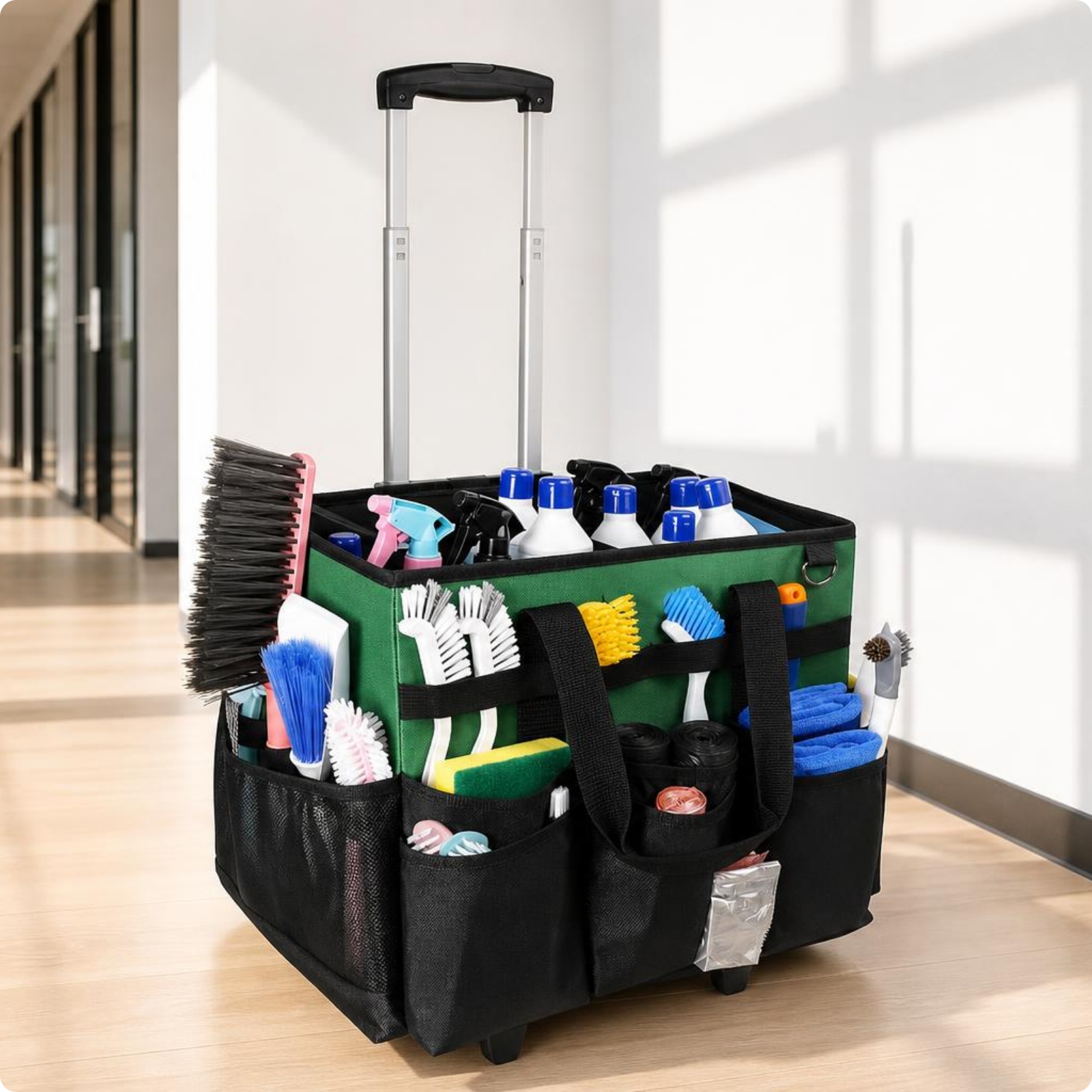 Cleaning Supplies Organizer with Wheels Rolling Wheeled Organizer Bag Adjustable