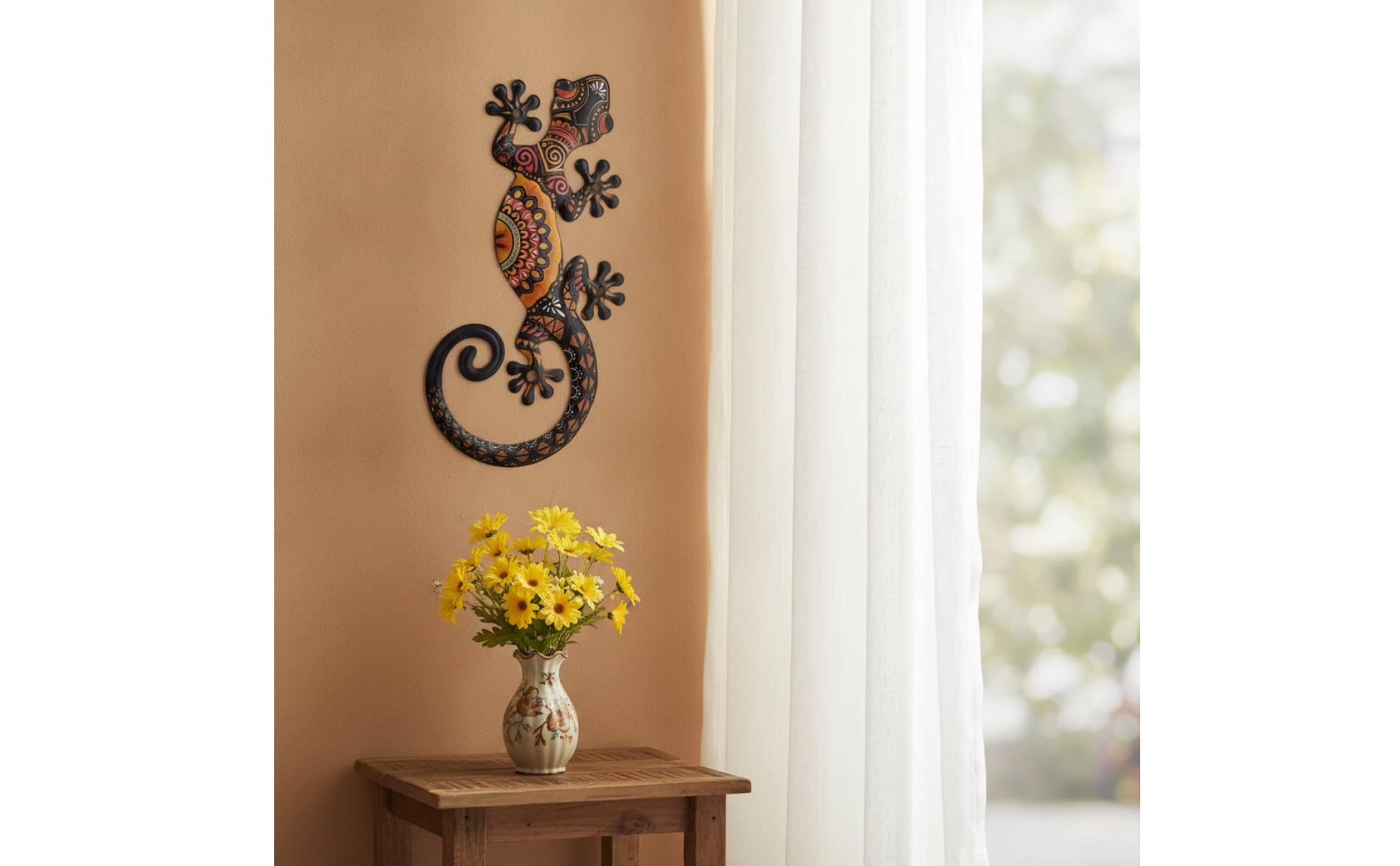 Metal Gecko Wall Art Painted Metal Lizard Wall Decor Flat for Living Room, Patio