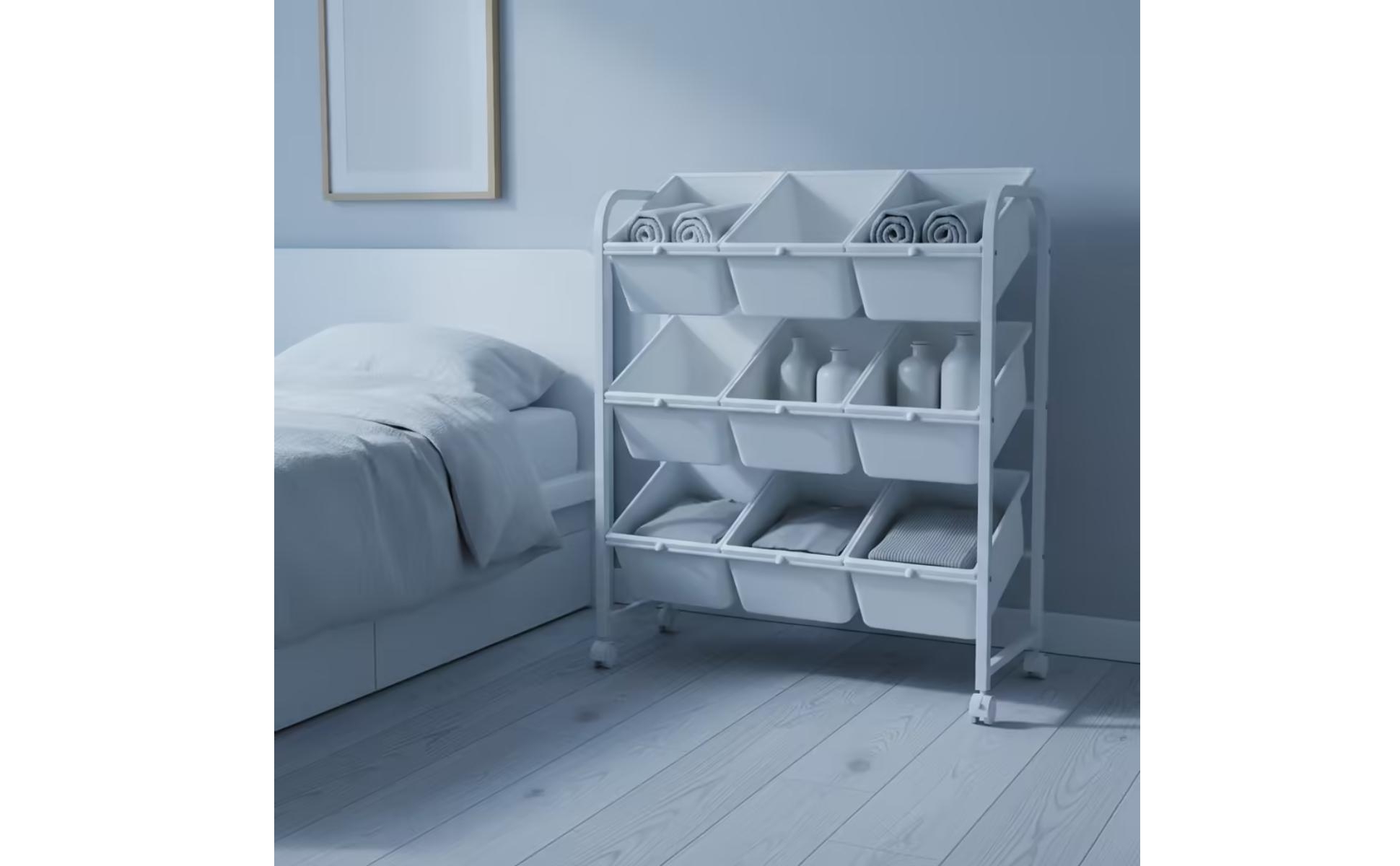 Toy Storage Rack with Bins 3-Tier Rolling Toy Organizer Mobile for Classroom
