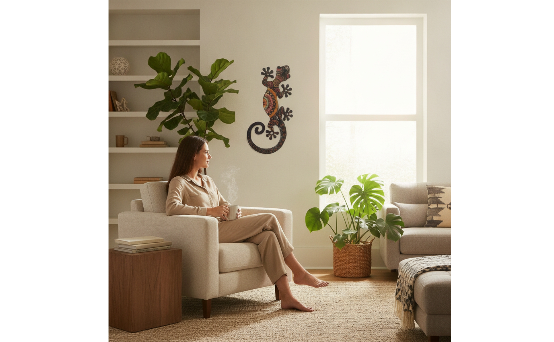 Metal Gecko Wall Art Painted Metal Lizard Wall Decor Flat for Living Room, Patio