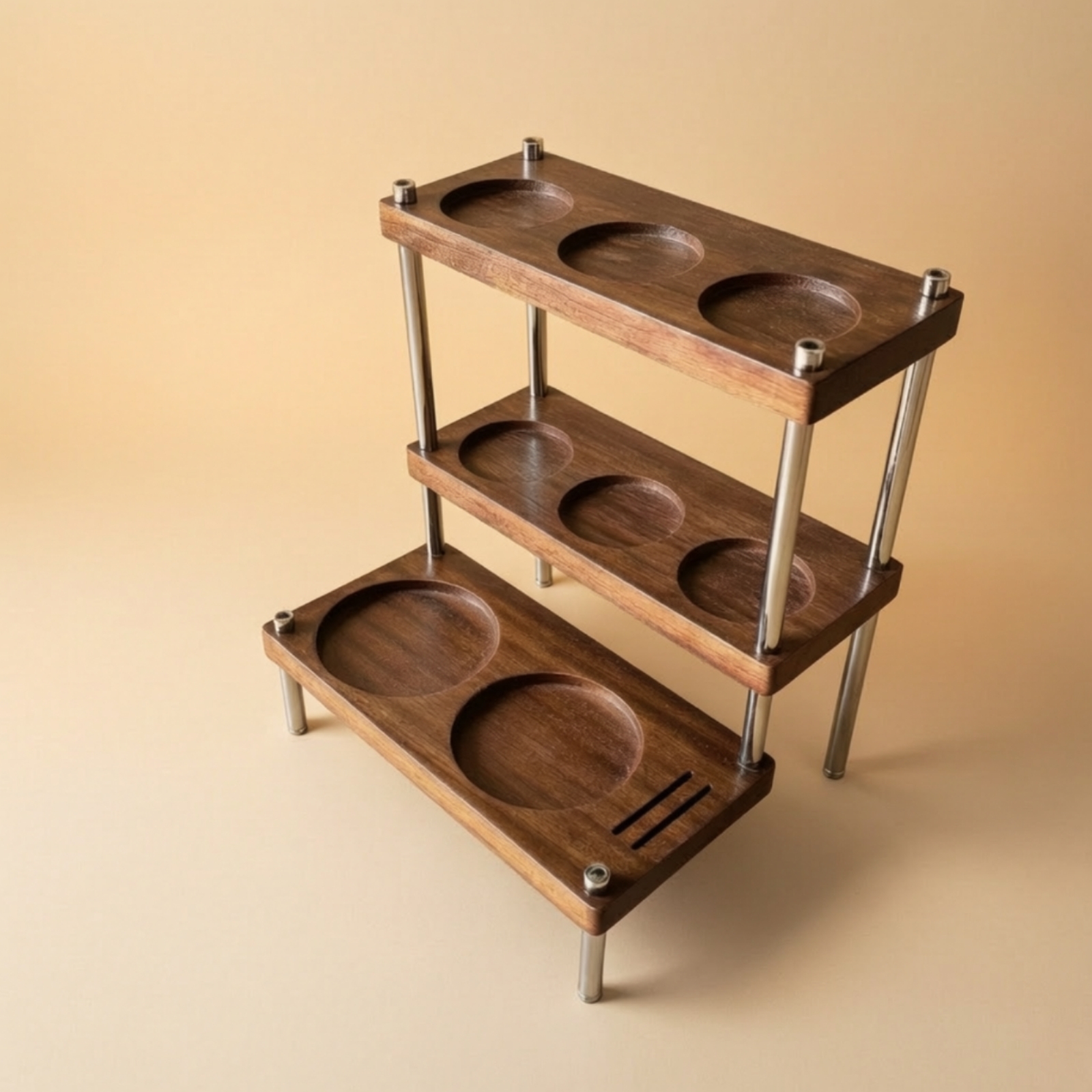 Coffee Accessory Stand Three-Tier Tamper Station with Shelves Wooden
