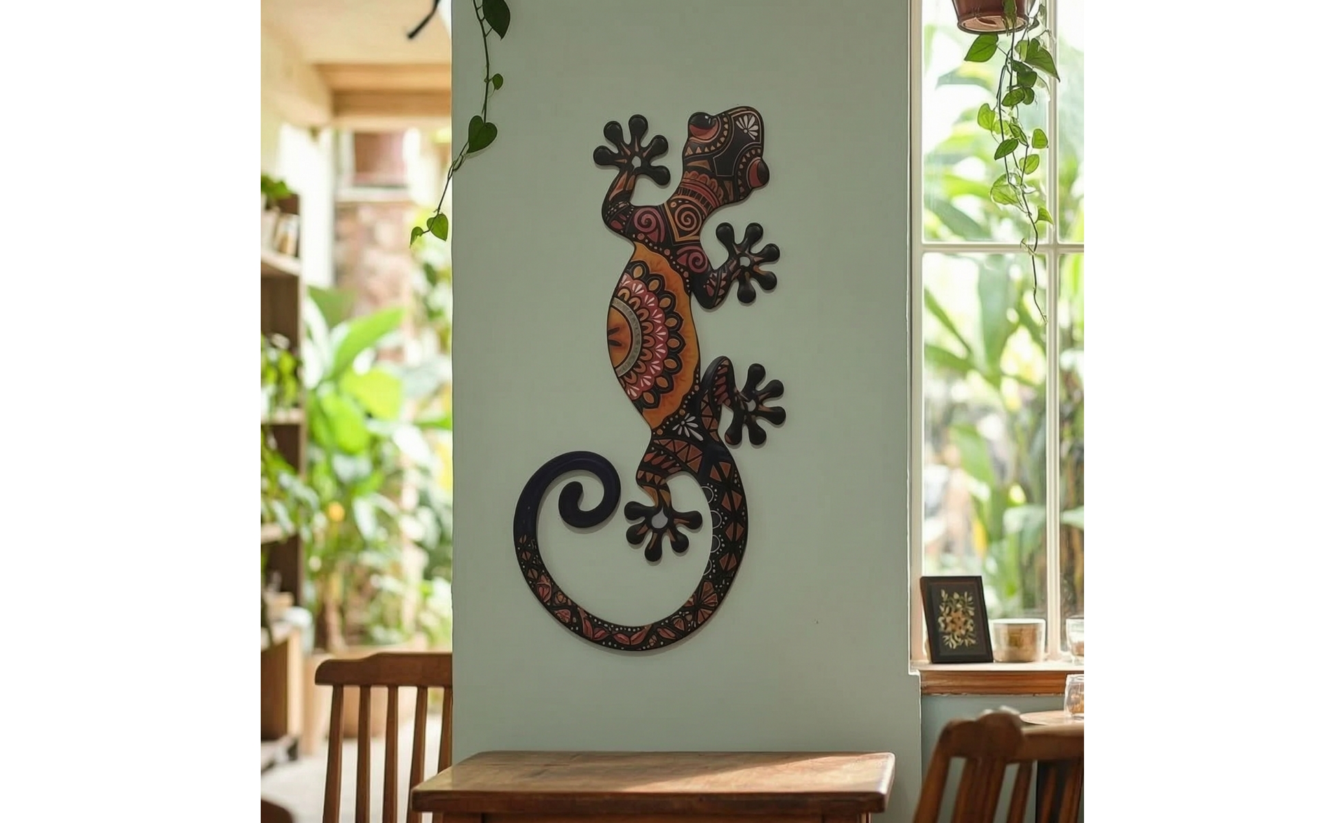 Metal Gecko Wall Art Painted Metal Lizard Wall Decor Flat for Living Room, Patio