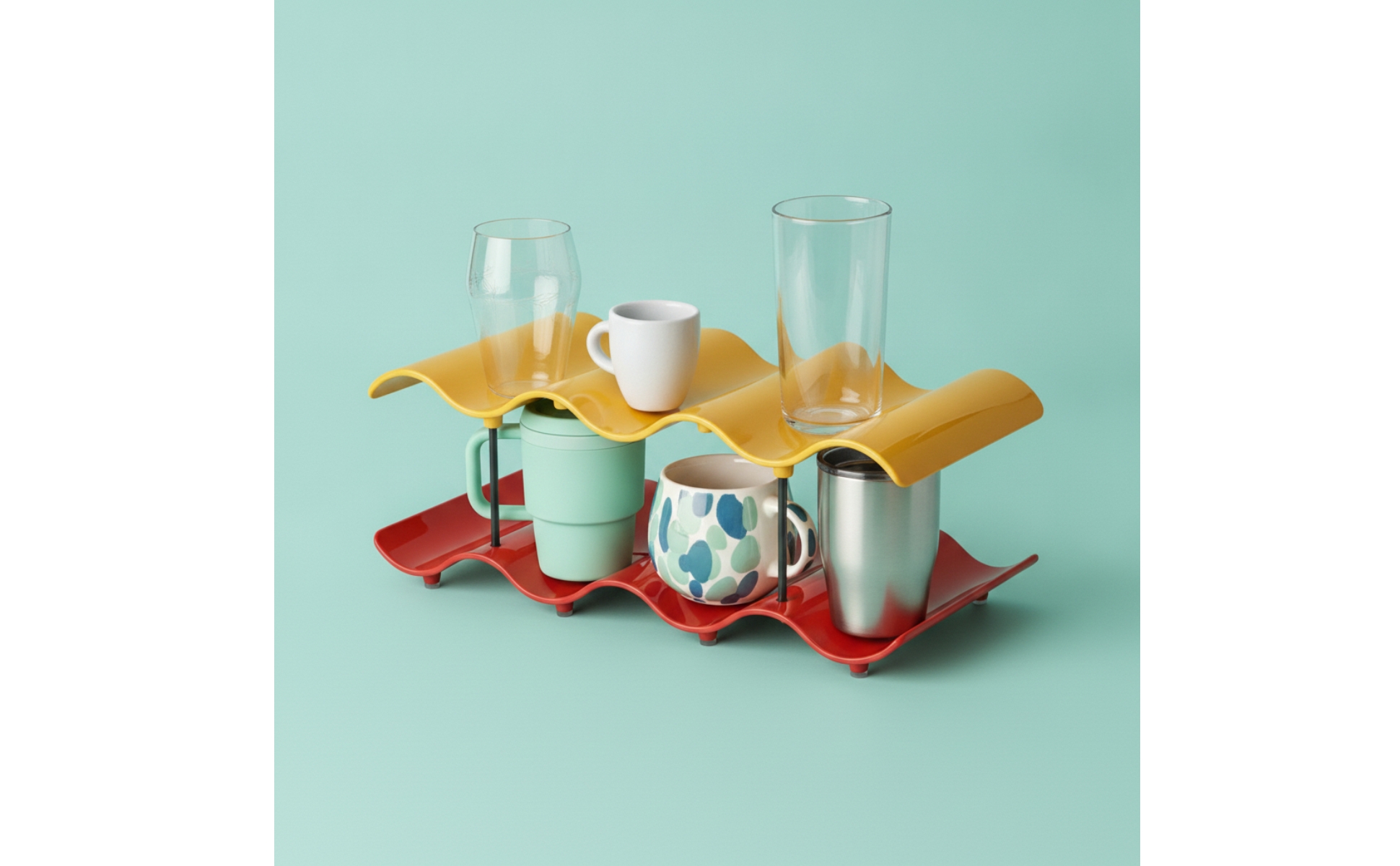 Cup Rack with Vertical Support Rods Layered Cup Storage Rack Countertop for Bar