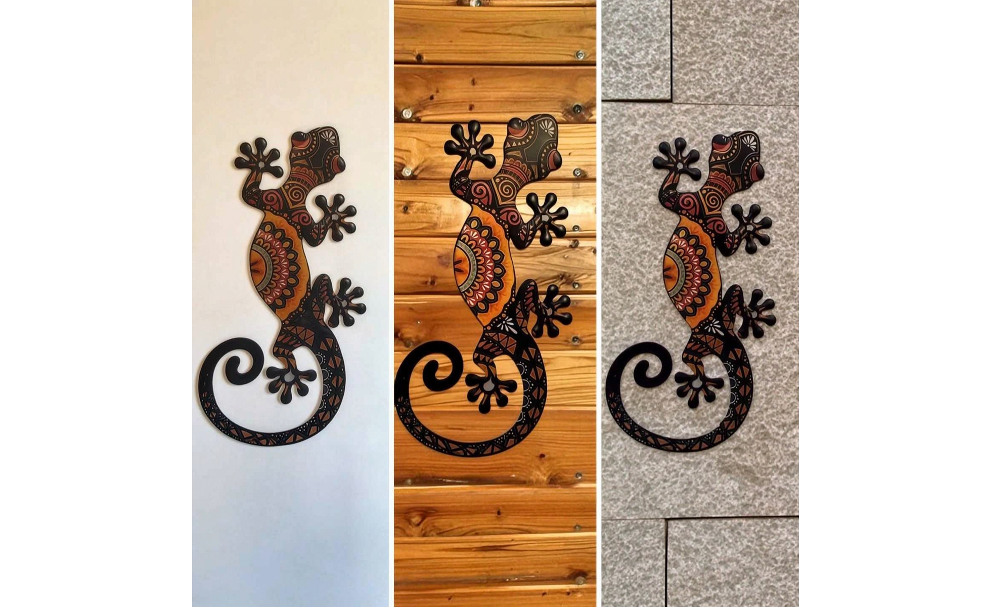 Metal Gecko Wall Art Painted Metal Lizard Wall Decor Flat for Living Room, Patio