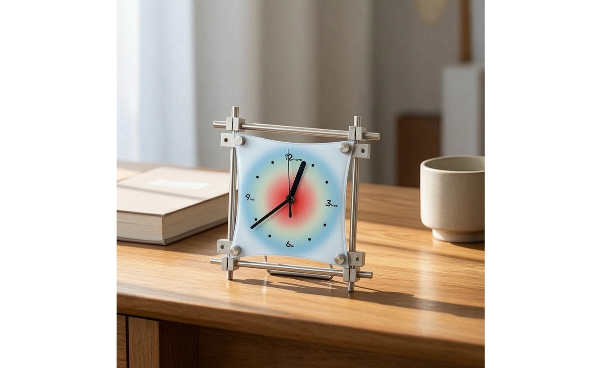 Analog Clock with Stand Modern Square Acrylic Clock Minimalist for Desk, Office