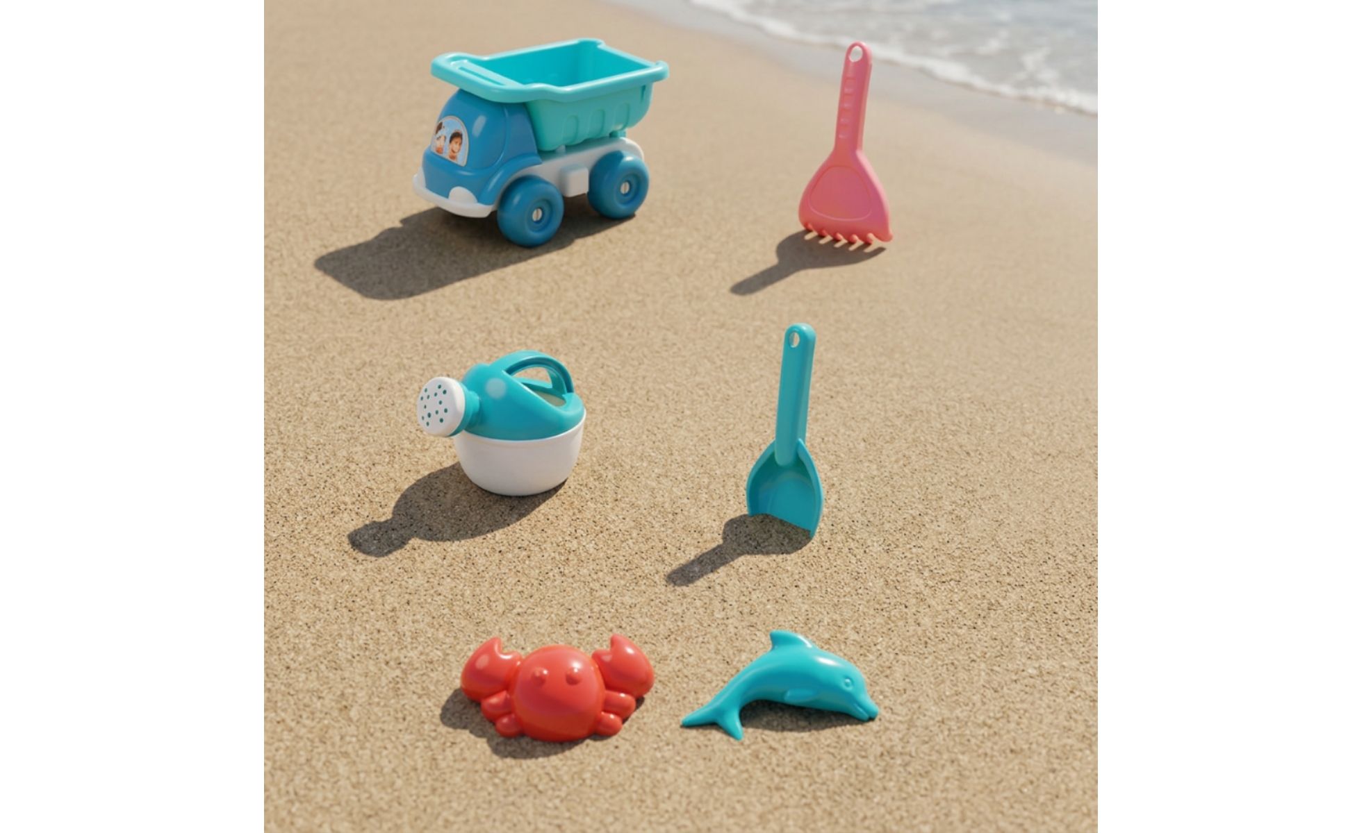 6 Pieces Sand Toy Set with Dump Truck Colorful Beach Dump Truck Set Bright