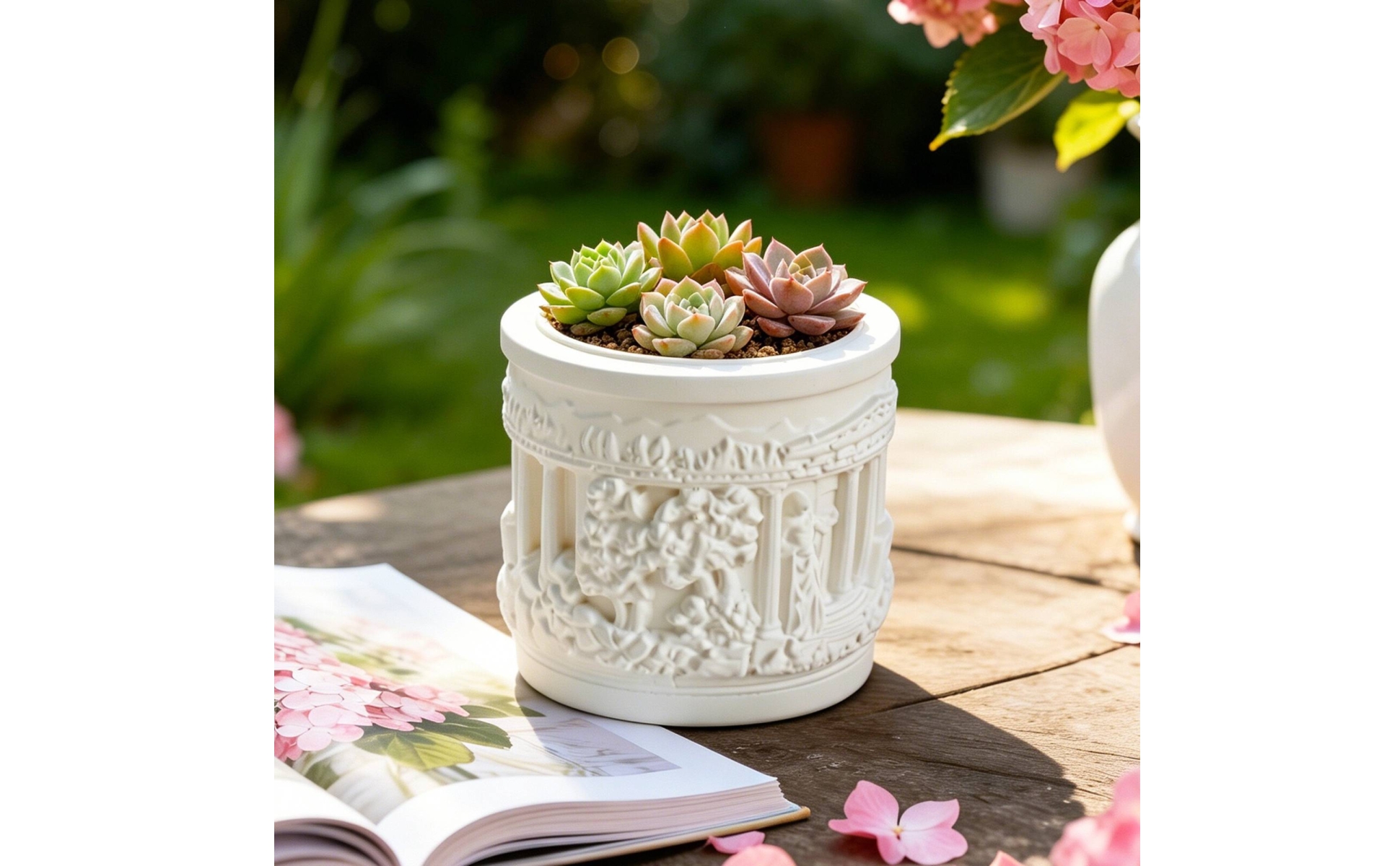 Cylindrical Flower Pot Embossed Pot Featuring Relief Pattern Classical