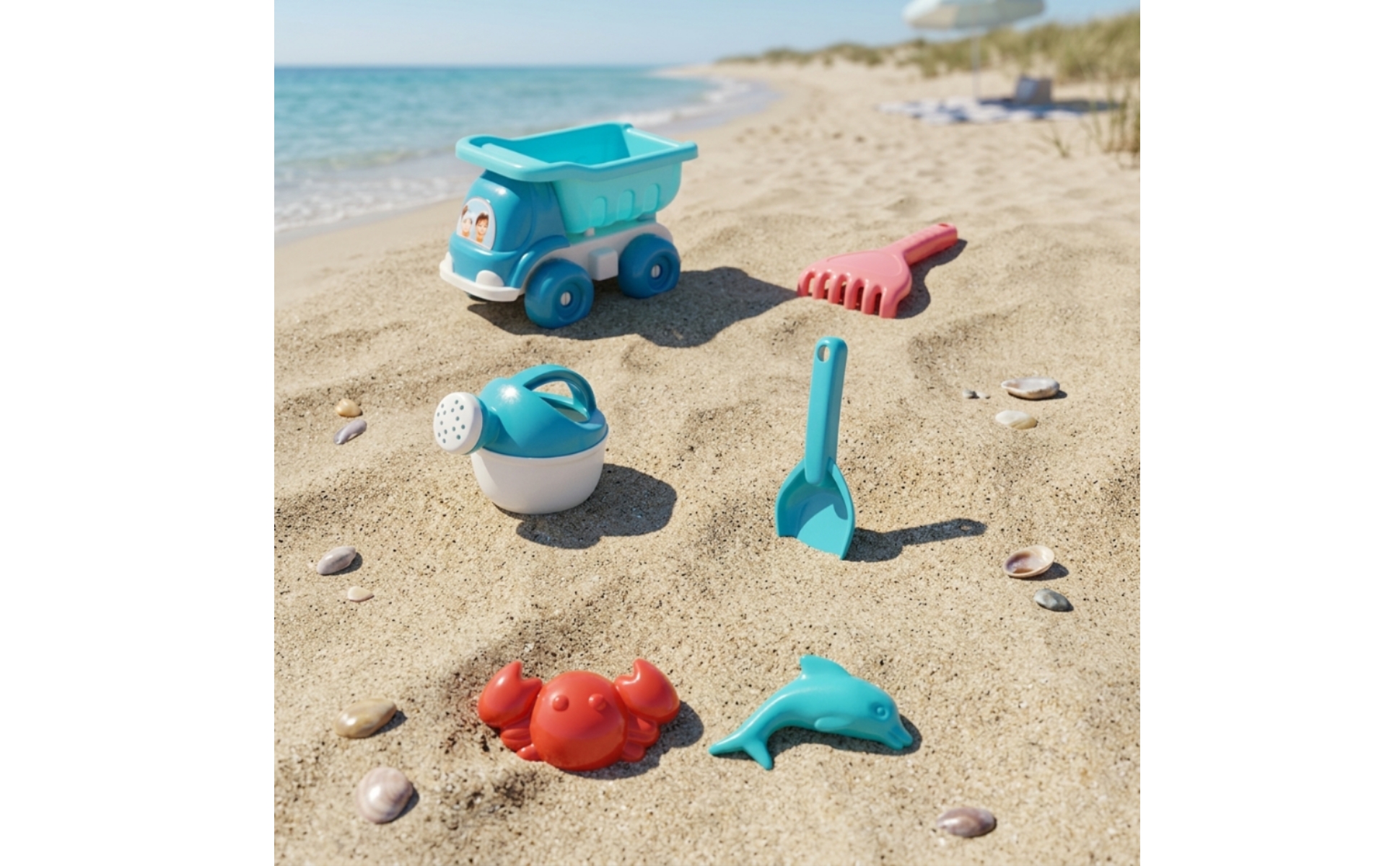 6 Pieces Sand Toy Set with Dump Truck Colorful Beach Dump Truck Set Bright