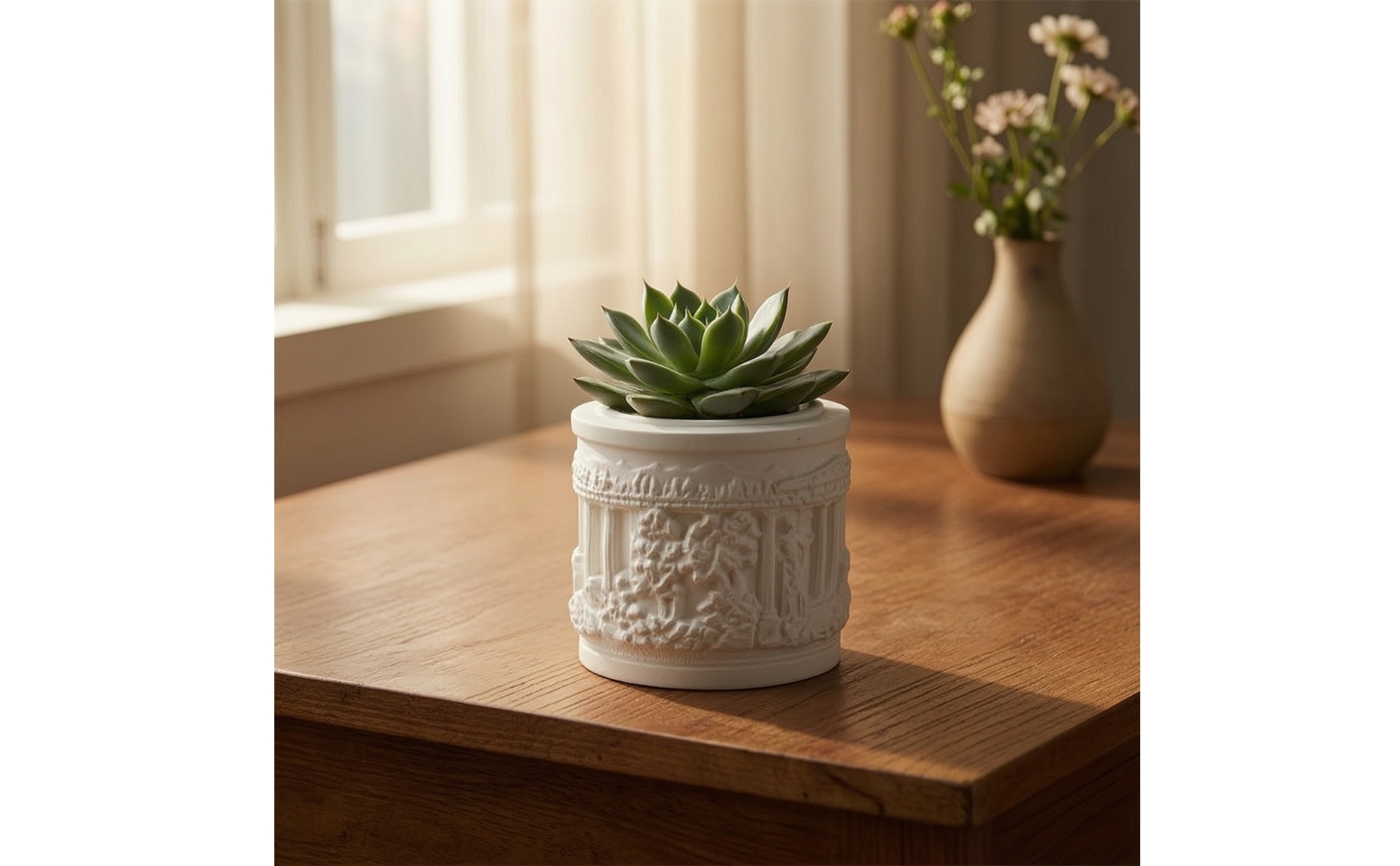 Cylindrical Flower Pot Embossed Pot Featuring Relief Pattern Classical