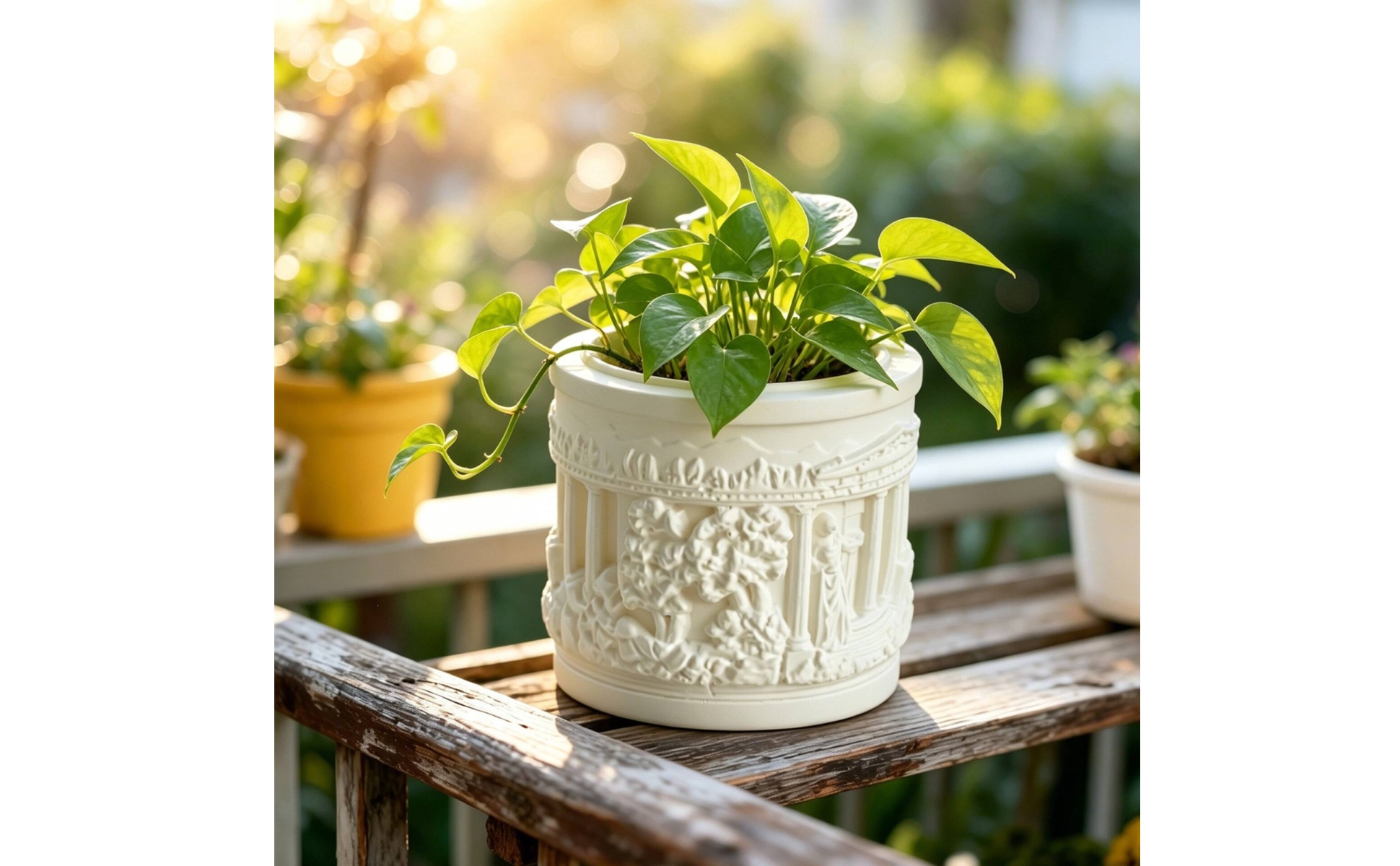 Cylindrical Flower Pot Embossed Pot Featuring Relief Pattern Classical