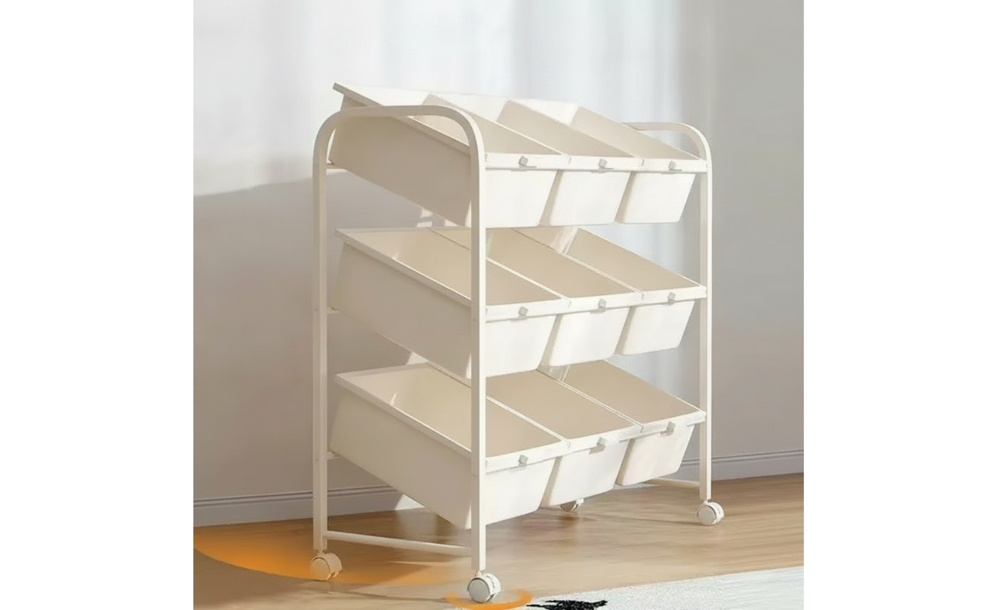 Toy Storage Rack with Bins 3-Tier Rolling Toy Organizer Mobile for Classroom
