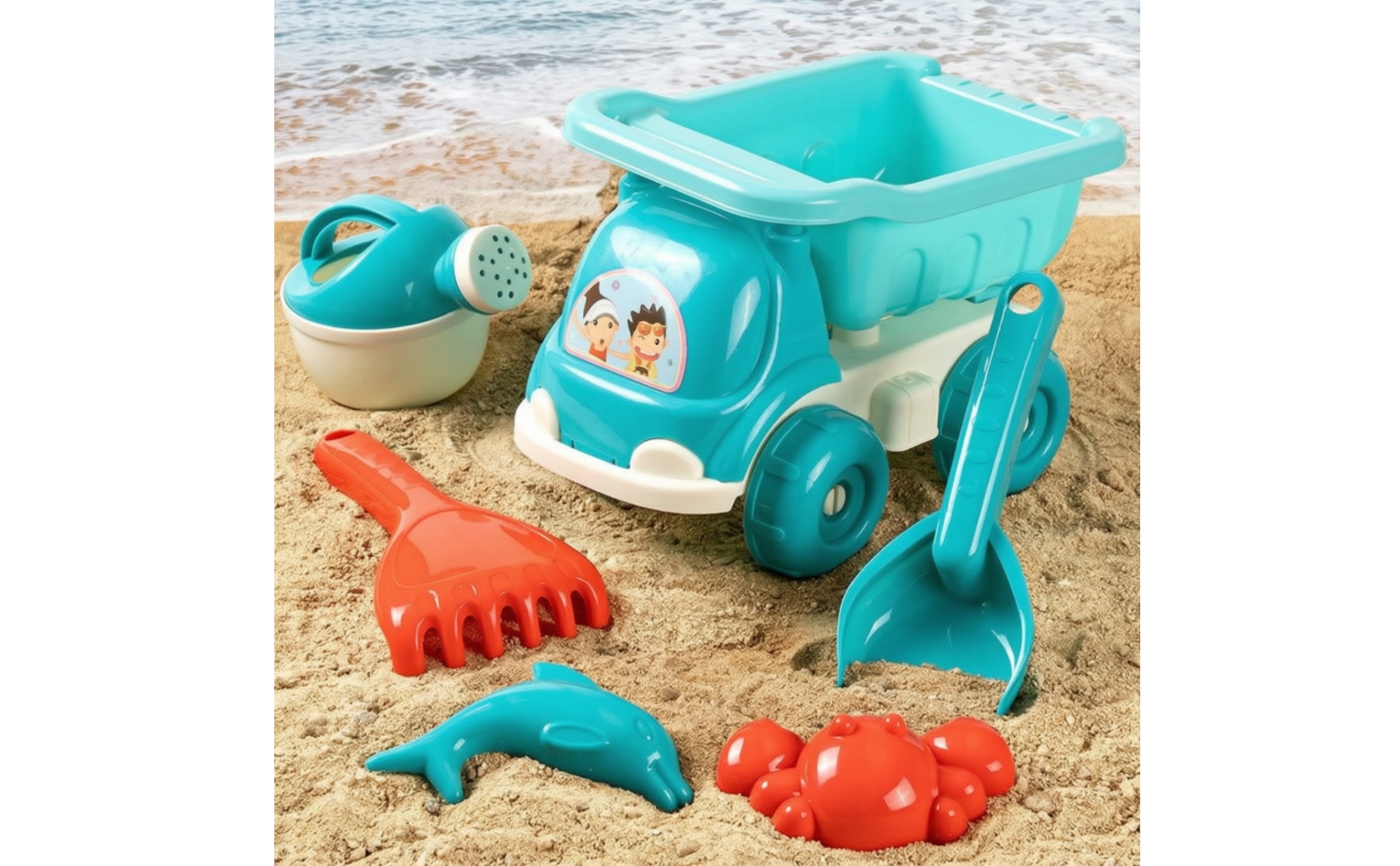 6 Pieces Sand Toy Set with Dump Truck Colorful Beach Dump Truck Set Bright