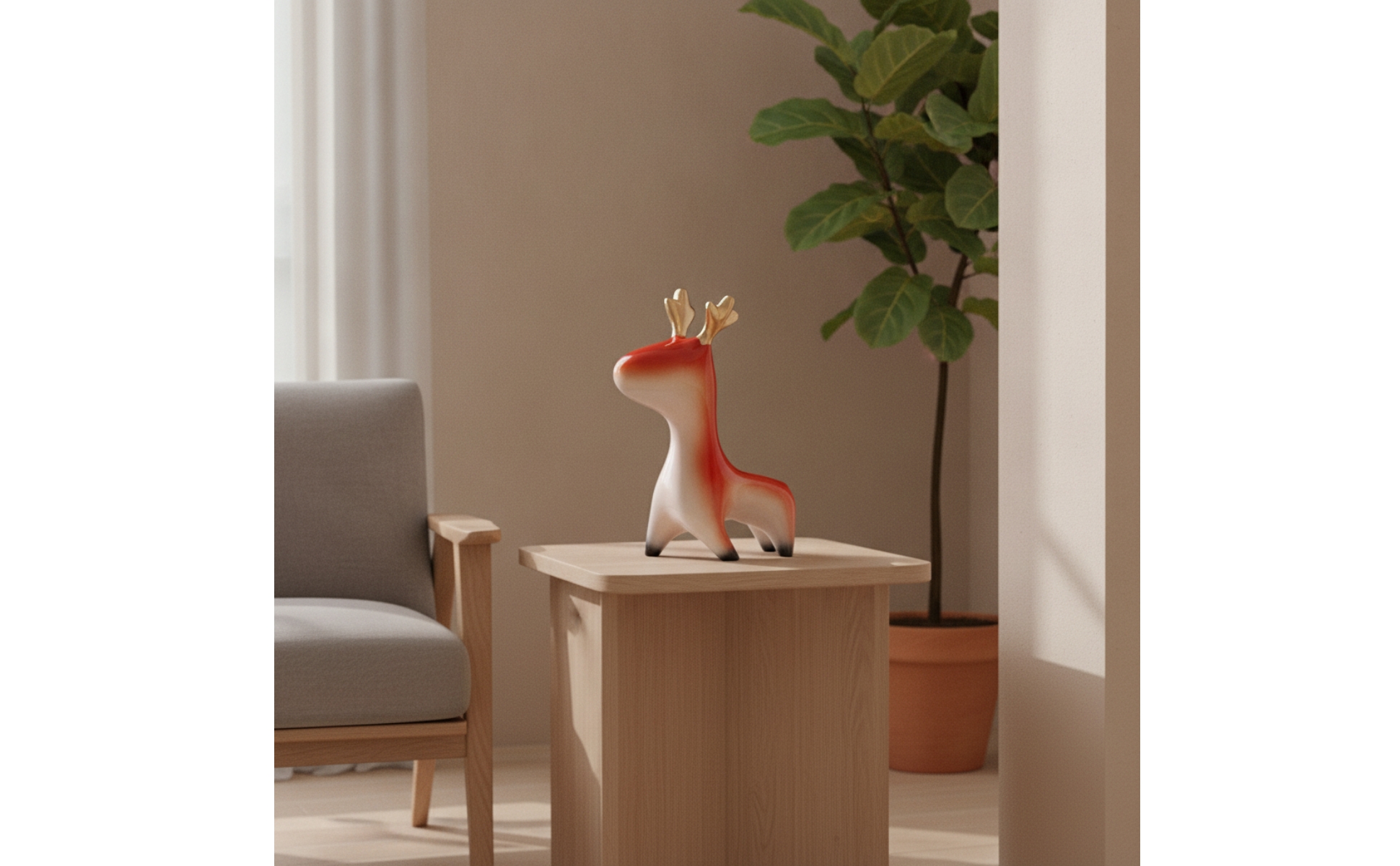Deer Figurine Modern Deer Statue Brass-Colored for Living Room, Office Desk