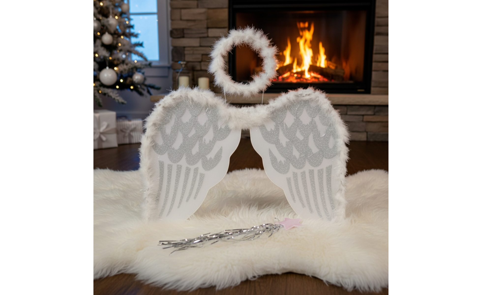 Angel Wings with Headpiece and Wand Glittery Angel Accessory Set Soft