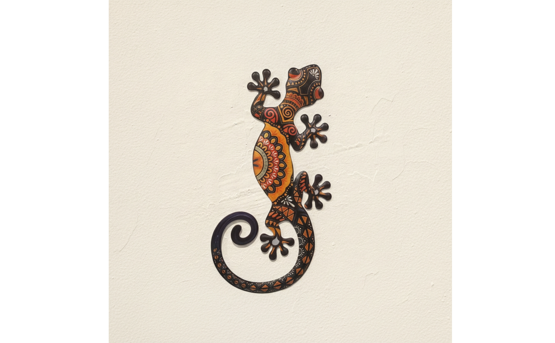 Metal Gecko Wall Art Painted Metal Lizard Wall Decor Flat for Living Room, Patio