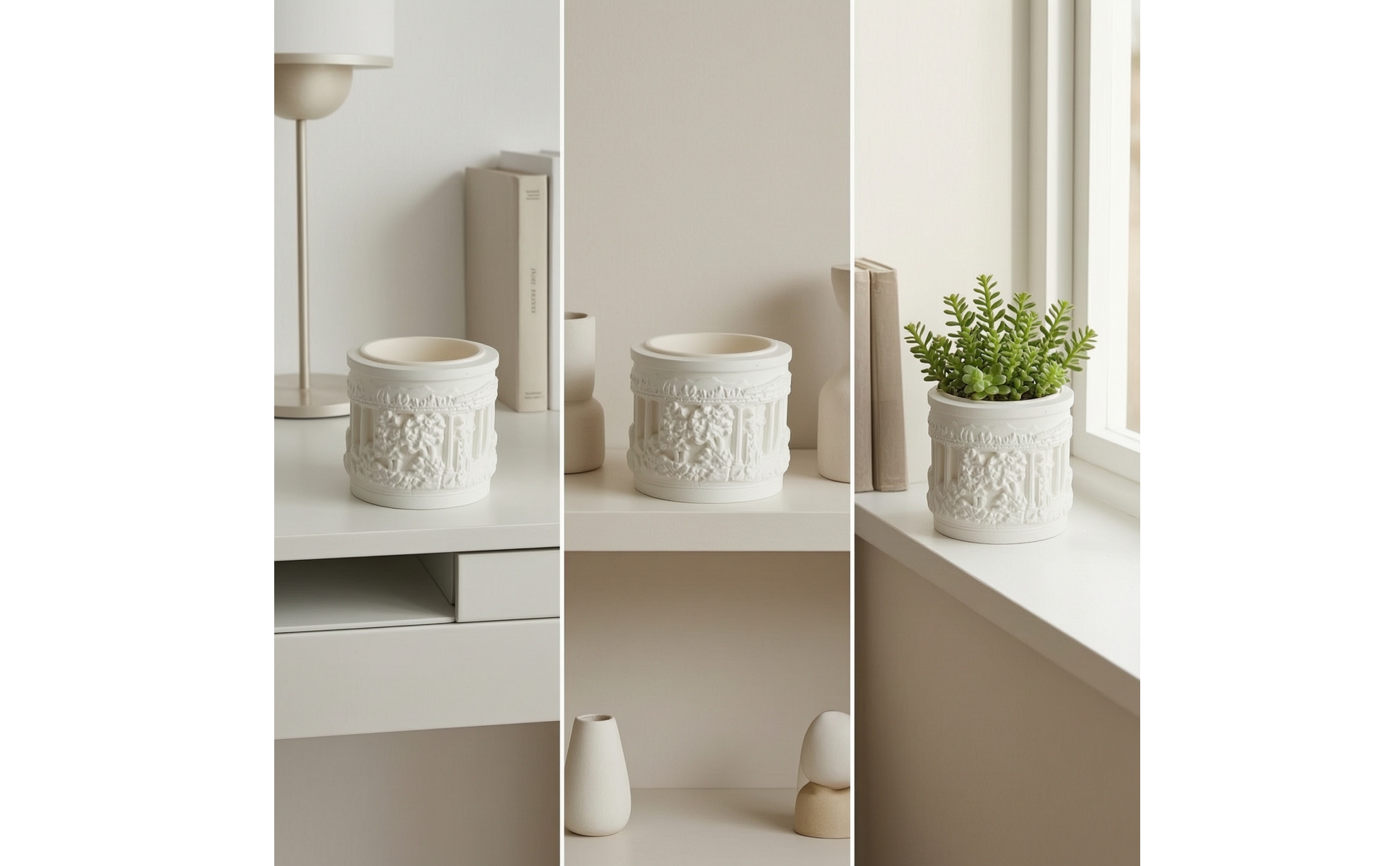 Cylindrical Flower Pot Embossed Pot Featuring Relief Pattern Classical