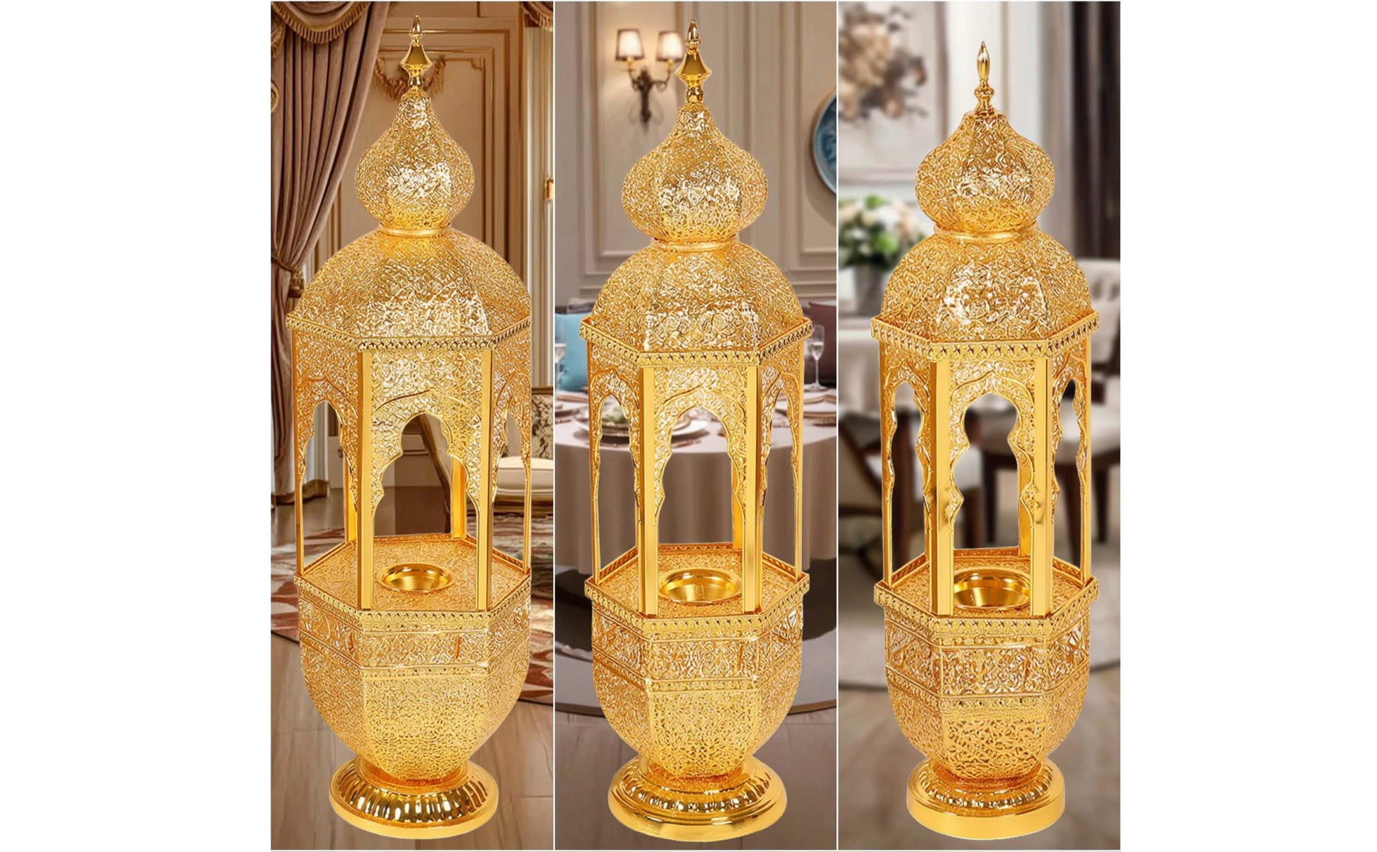 Castle Incense Burner Gold-Tone Hollow Castle Censer Ornate for Prayer Room