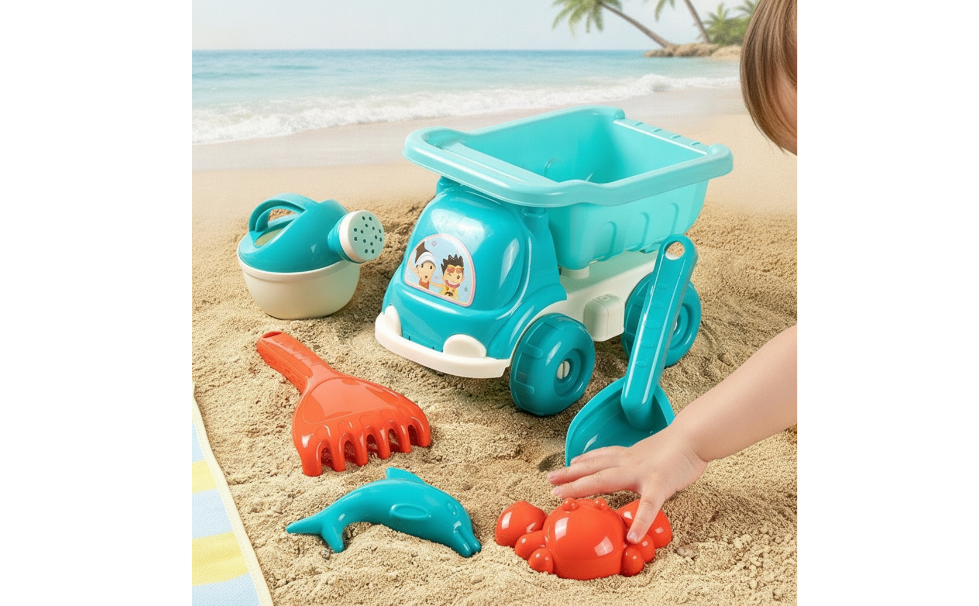 6 Pieces Sand Toy Set with Dump Truck Colorful Beach Dump Truck Set Bright