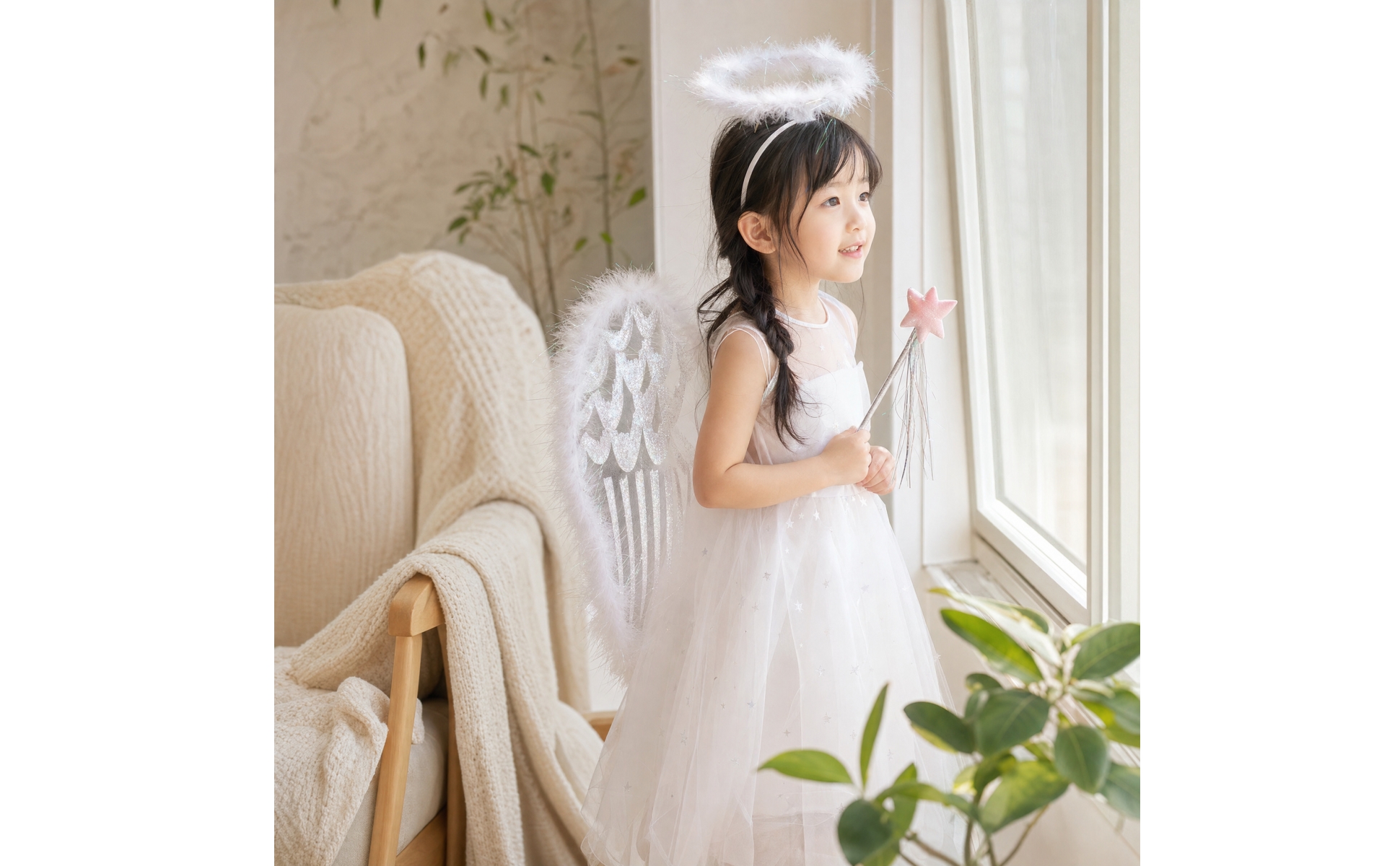 Angel Wings with Headpiece and Wand Glittery Angel Accessory Set Soft