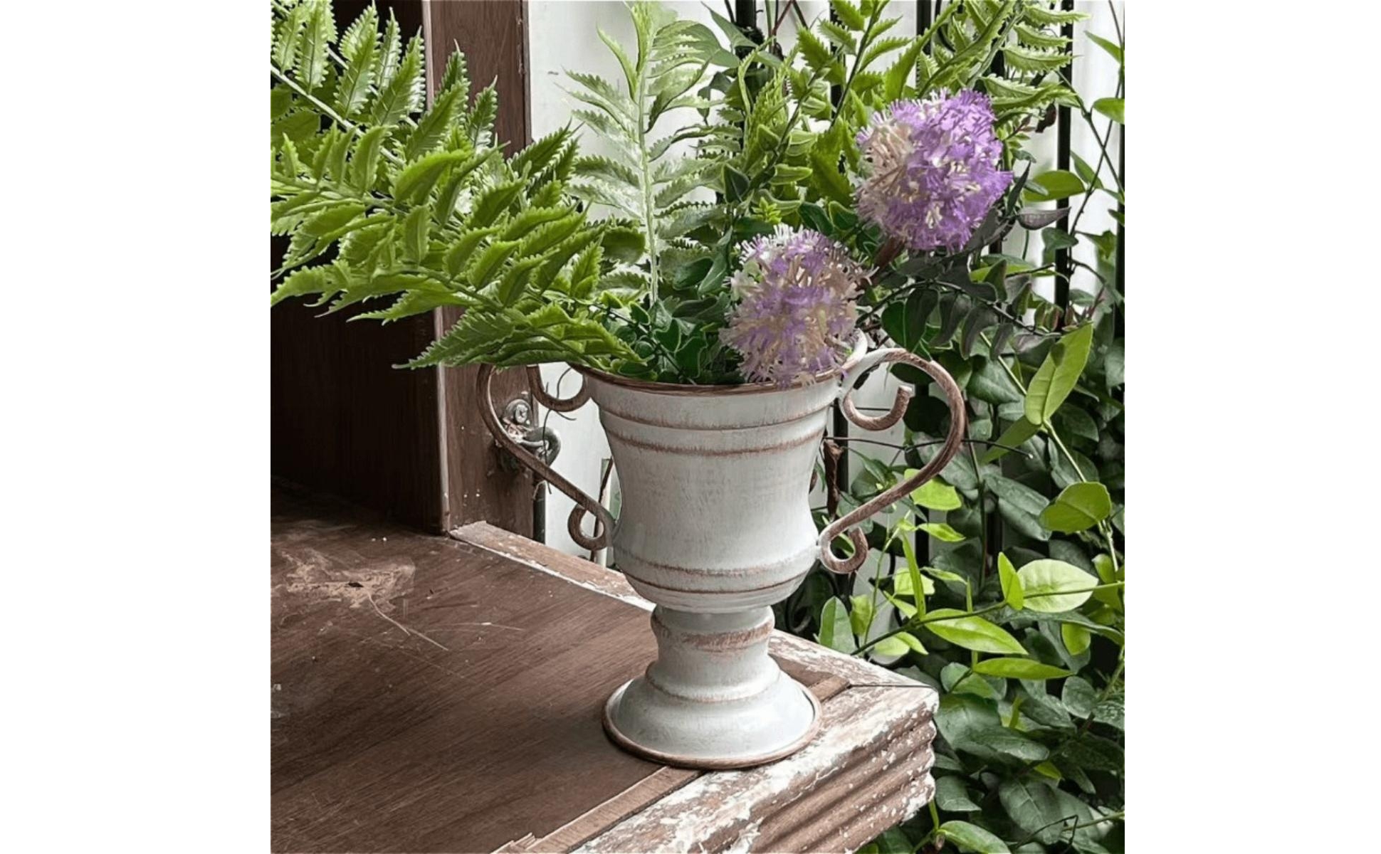 Trophy Planter Vintage Iron Planter with Handles Antique for Tabletop, Gardeners