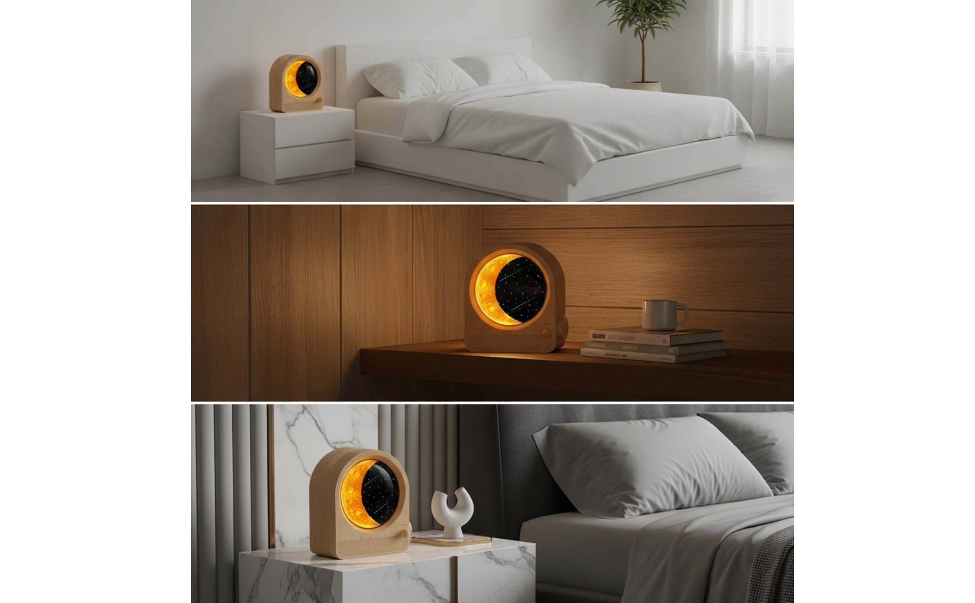 Alarm Clock with Moon Lamp Digital Wood Grain Alarm Clock Corded for Nightstand