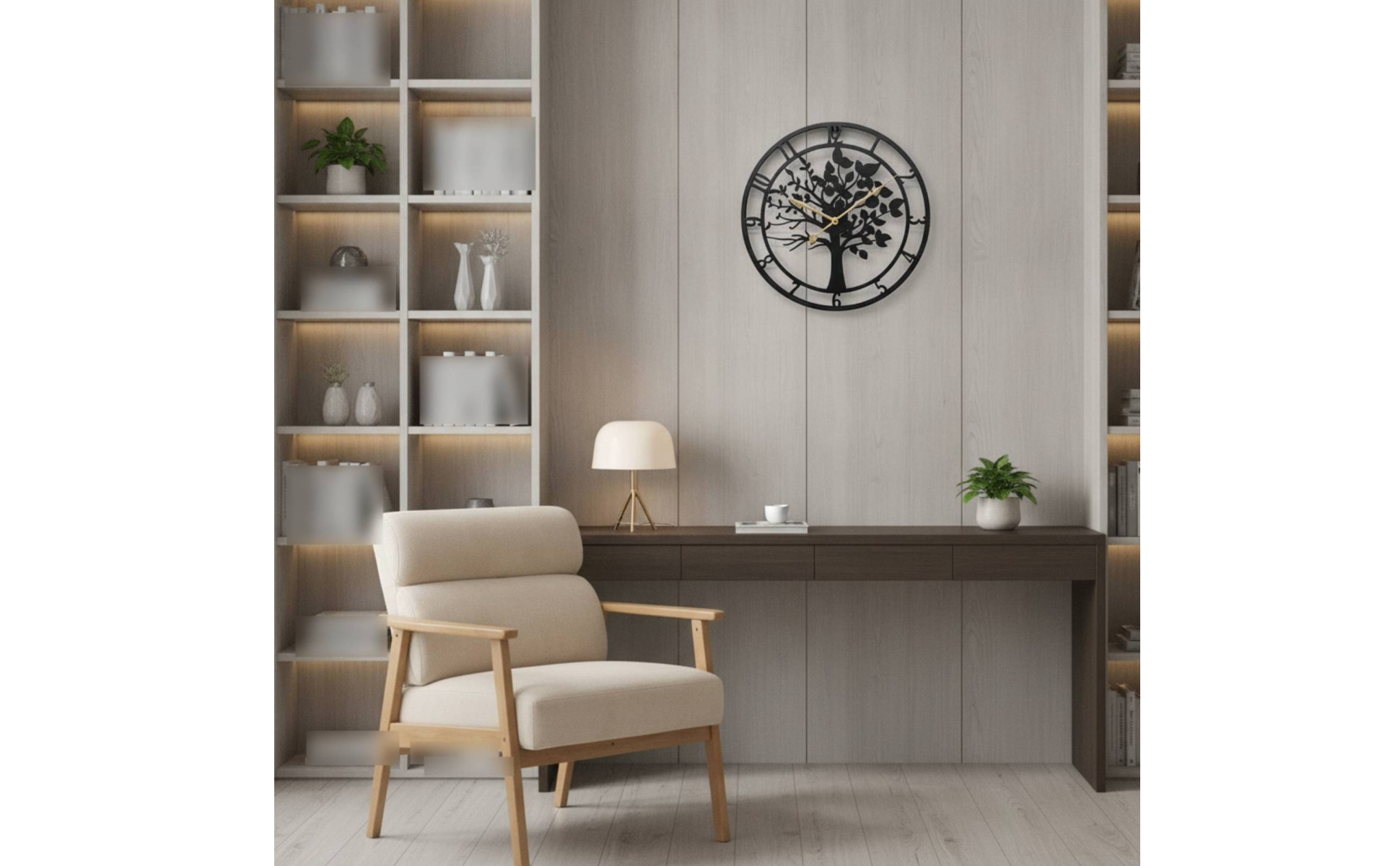Wall Clock with Tree Silhouette Openwork Metal Wall Clock Artistic for Bedroom