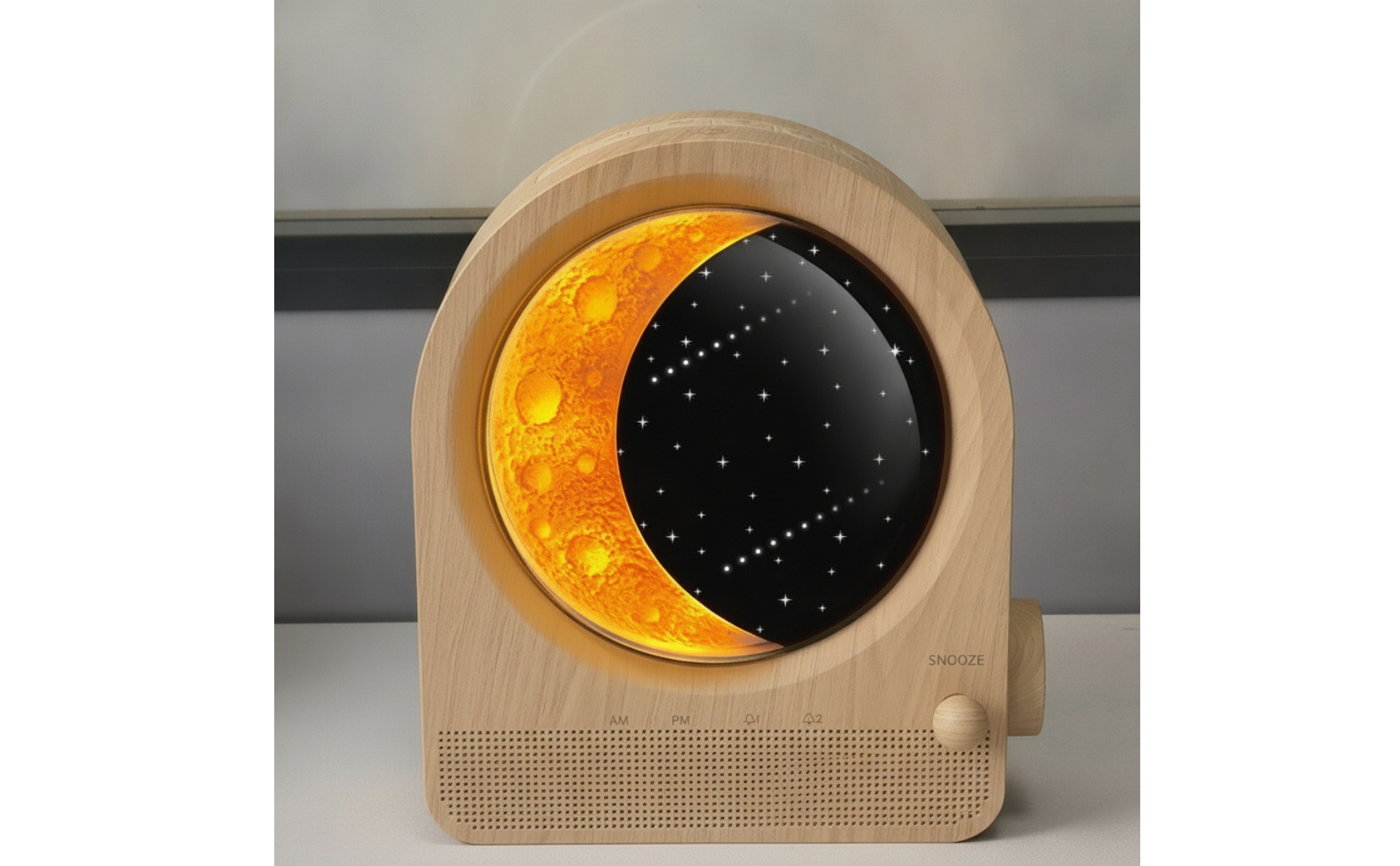 Alarm Clock with Moon Lamp Digital Wood Grain Alarm Clock Corded for Nightstand