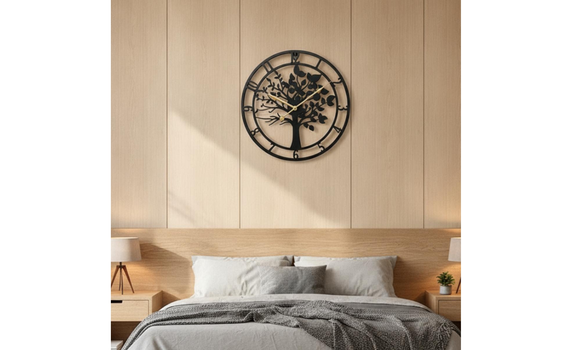 Wall Clock with Tree Silhouette Openwork Metal Wall Clock Artistic for Bedroom