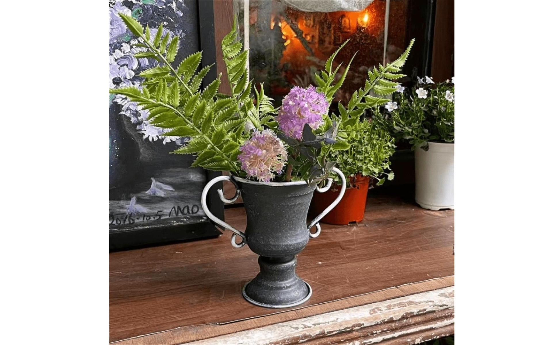Trophy Planter Vintage Iron Planter with Handles Antique for Tabletop, Gardeners