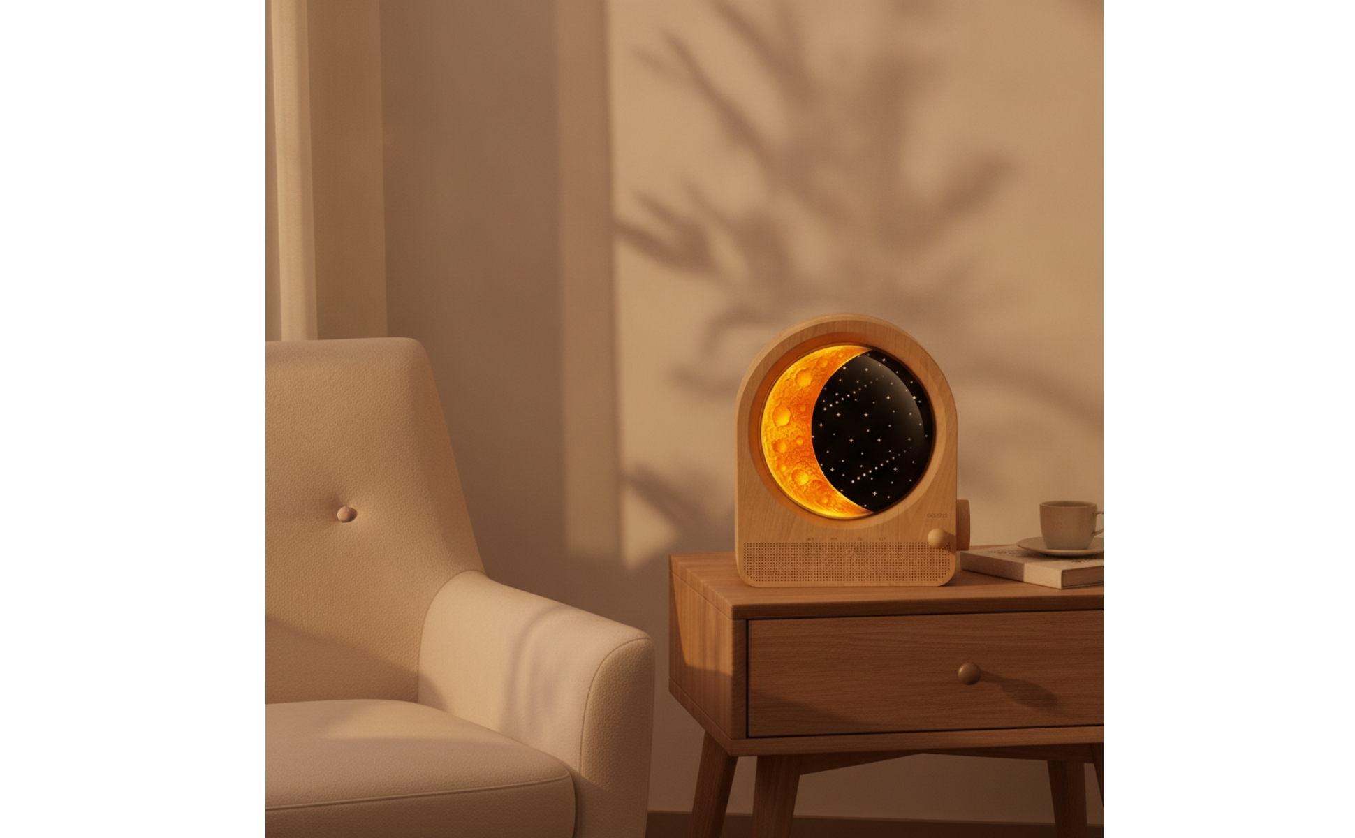 Alarm Clock with Moon Lamp Digital Wood Grain Alarm Clock Corded for Nightstand
