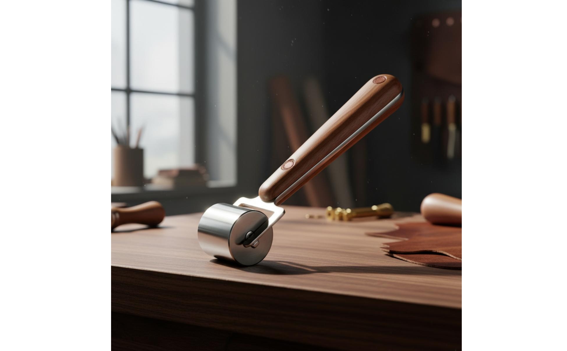 Leather Press Roller with Wooden Handle Comfortable to Hold for Leathercrafters