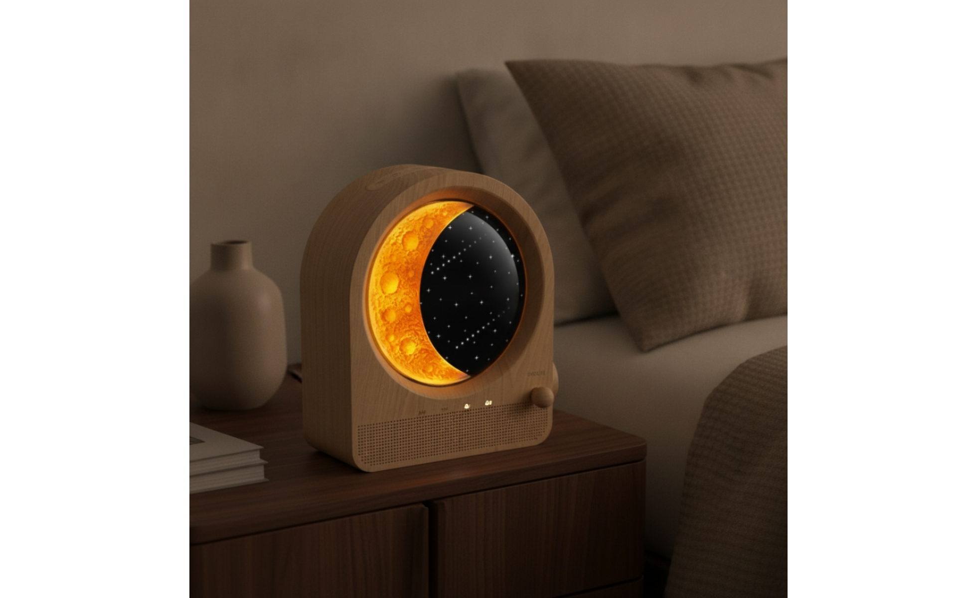 Alarm Clock with Moon Lamp Digital Wood Grain Alarm Clock Corded for Nightstand