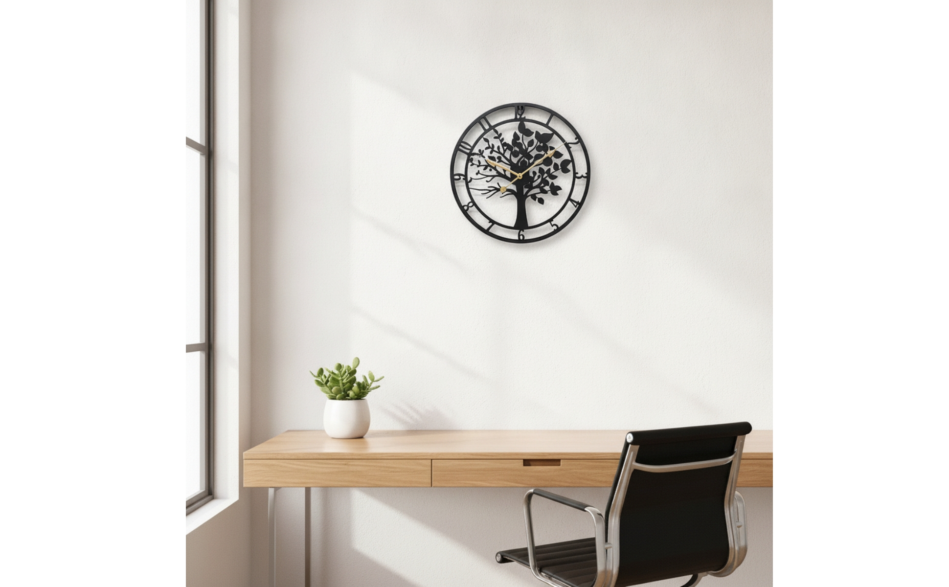 Wall Clock with Tree Silhouette Openwork Metal Wall Clock Artistic for Bedroom