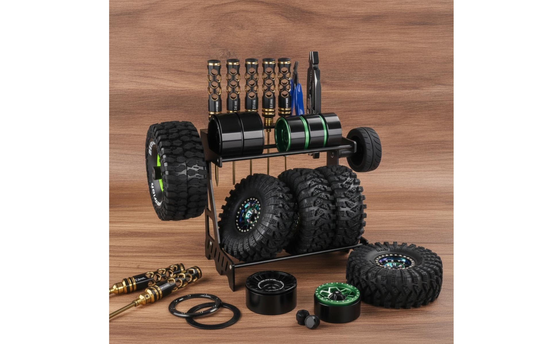 RC Car Tire Rack Metal RC Tire Rack Matte-Black for Workbenches, Repair Corners
