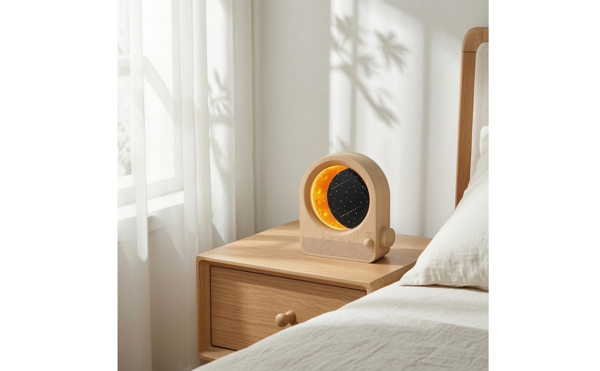 Alarm Clock with Moon Lamp Digital Wood Grain Alarm Clock Corded for Nightstand
