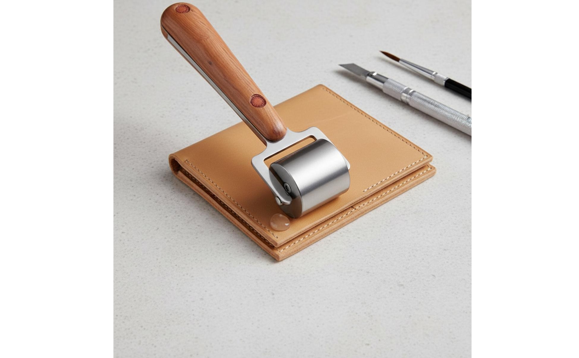 Leather Press Roller with Wooden Handle Comfortable to Hold for Leathercrafters