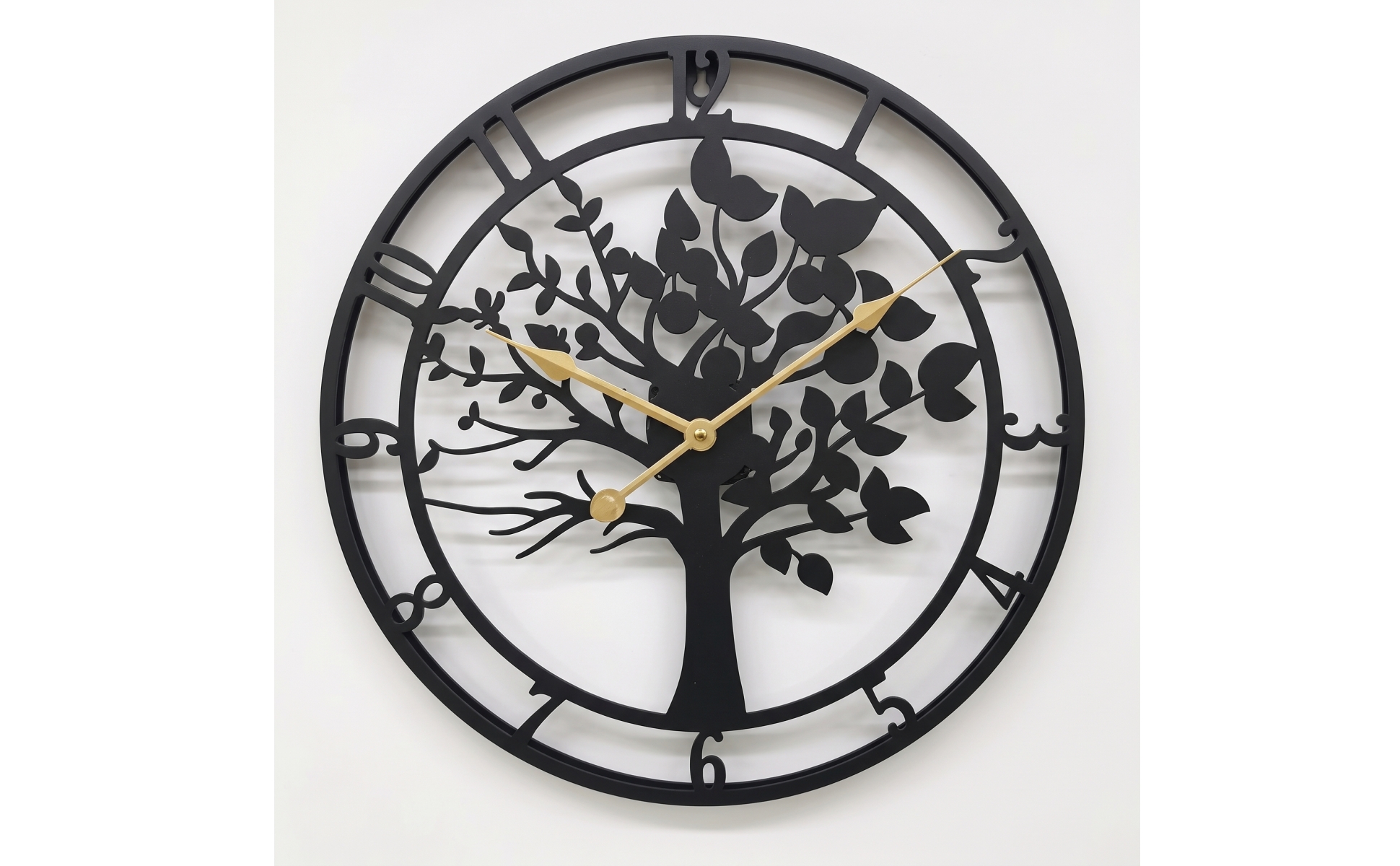 Wall Clock with Tree Silhouette Openwork Metal Wall Clock Artistic for Bedroom