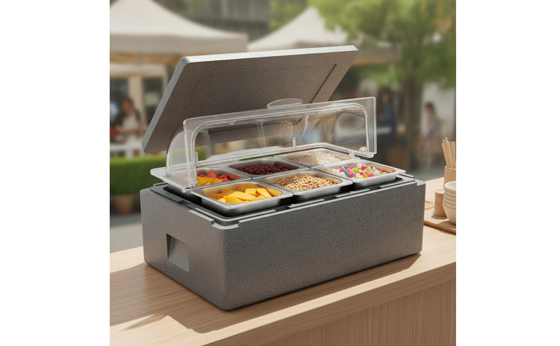 Insulated Food Display Box Thermal Cooler Box with Trays Portable for Caterers