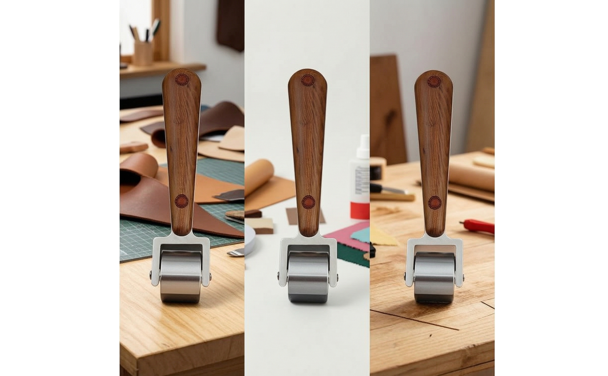 Leather Press Roller with Wooden Handle Comfortable to Hold for Leathercrafters