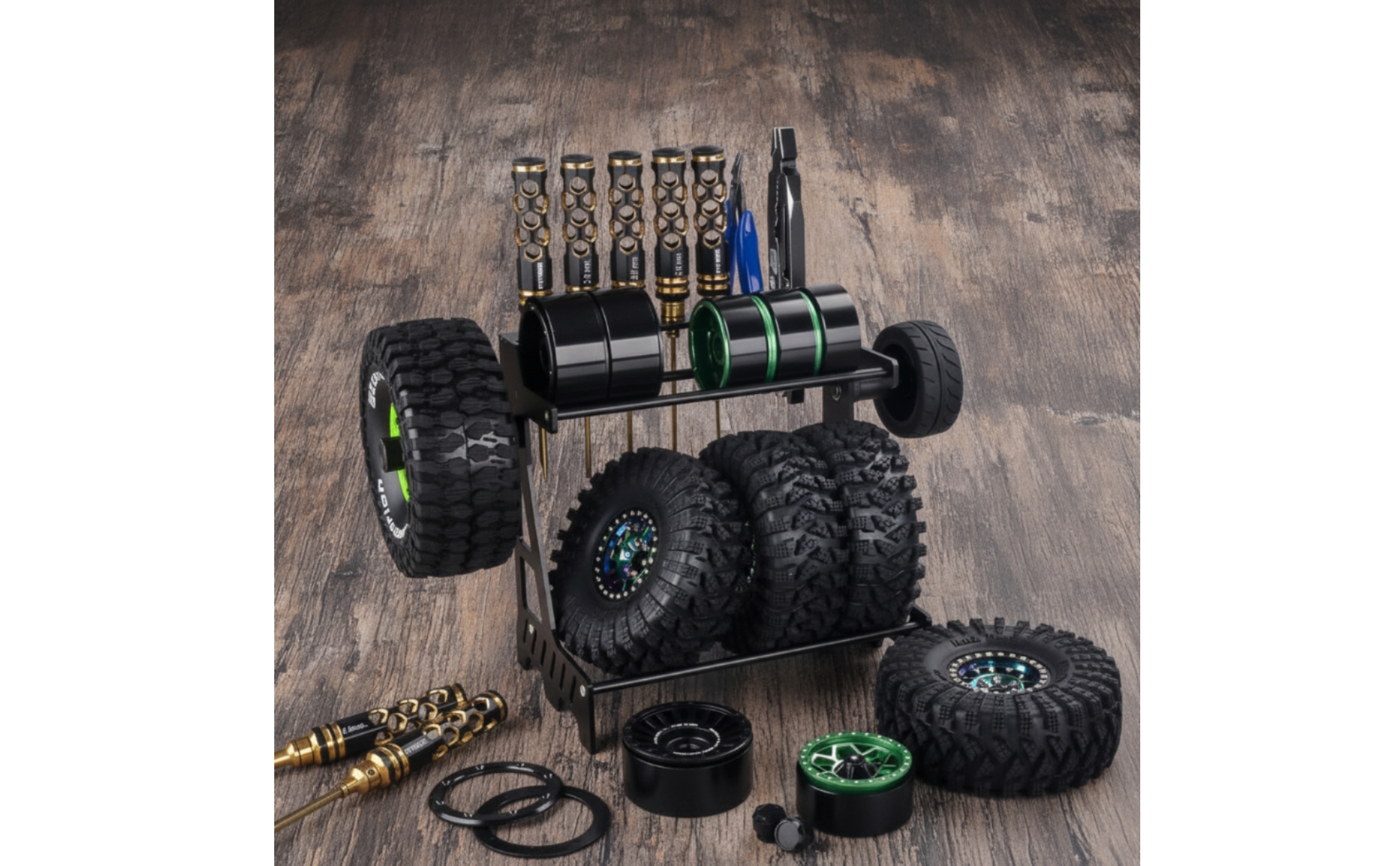 RC Car Tire Rack Metal RC Tire Rack Matte-Black for Workbenches, Repair Corners