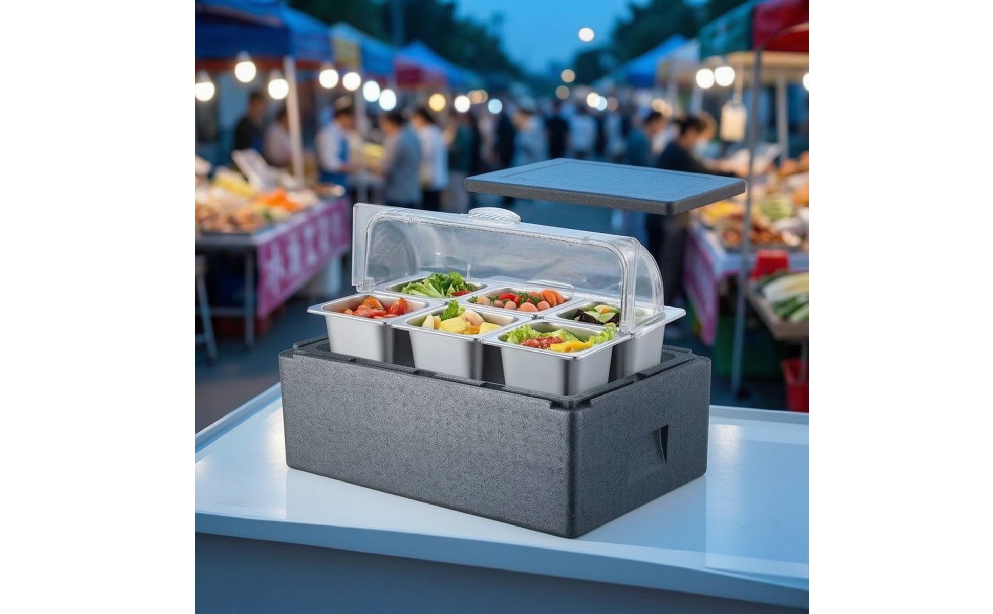 Insulated Food Display Box Thermal Cooler Box with Trays Portable for Caterers