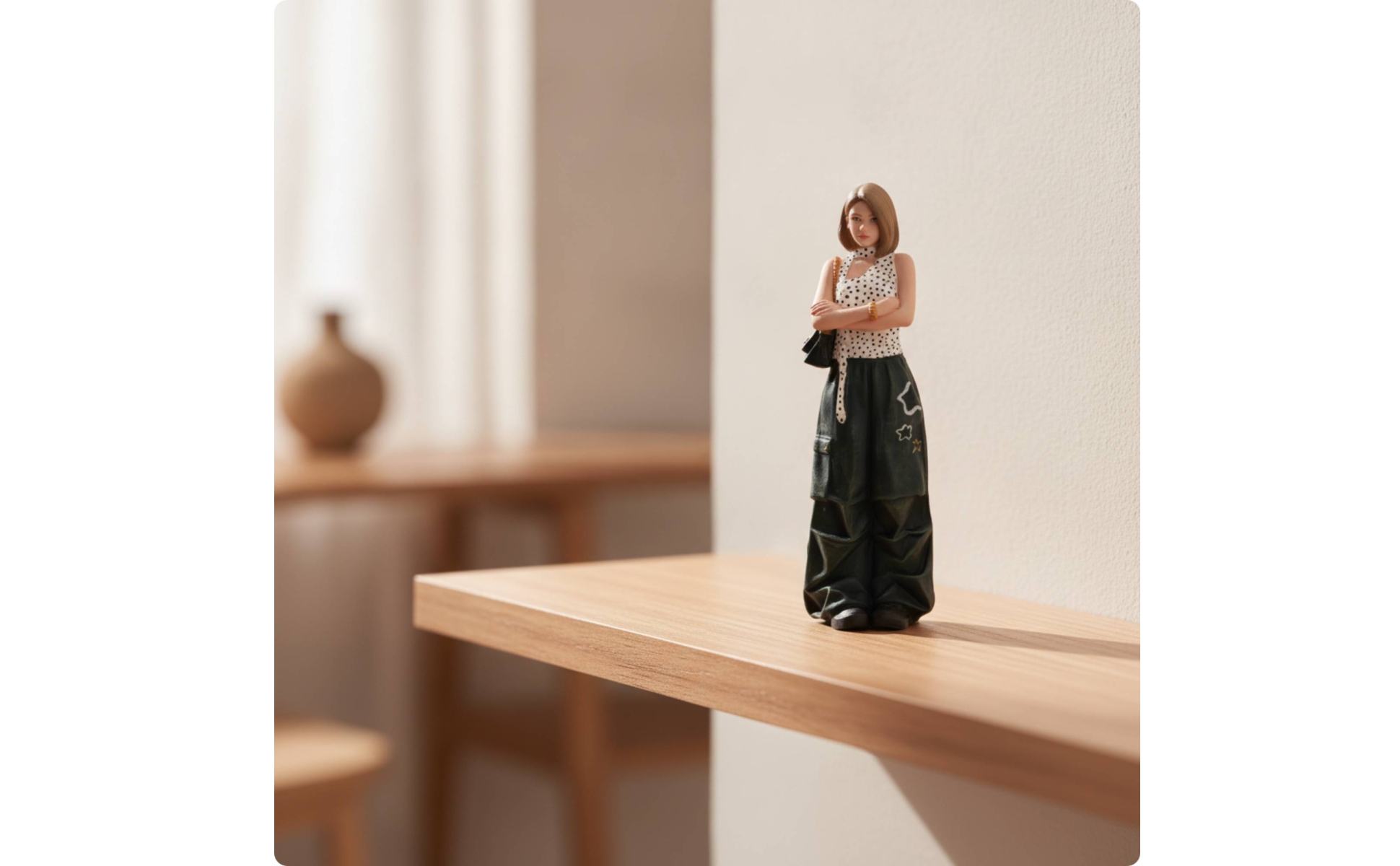 Figurine with Shoulder Bag 1/18 Scale Miniature Female Figure Hand-Painted