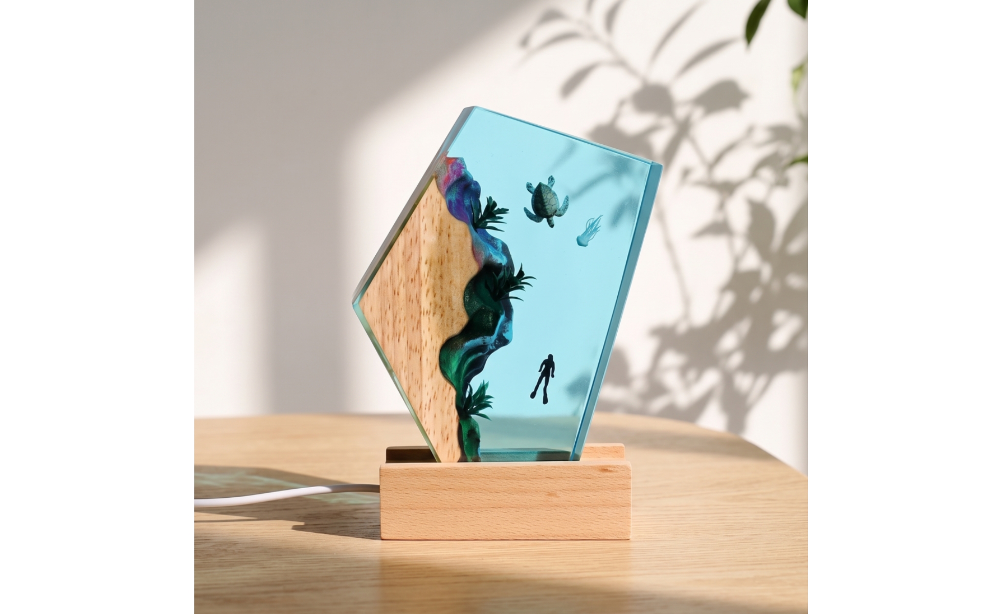 Ocean Night Light with Acrylic Panel Underwater 3D Night Light with Wood Base
