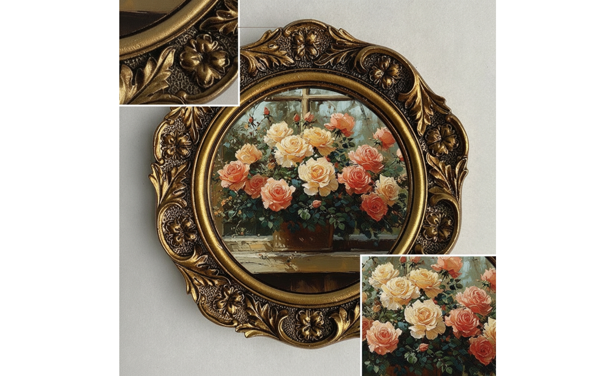 Round Photo Frame Ornate Round Picture Frame Antique Gold for Living Room