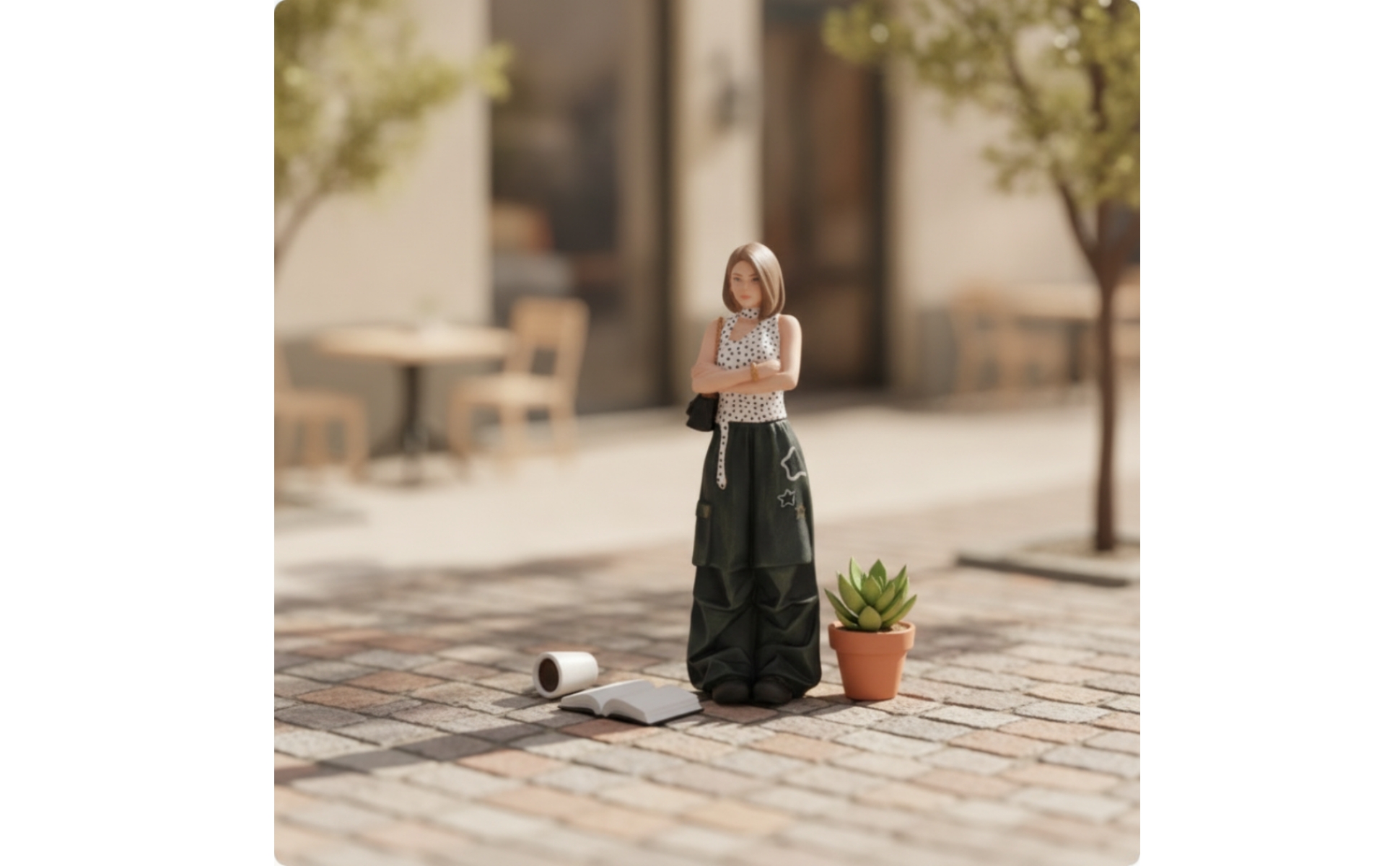 Figurine with Shoulder Bag 1/18 Scale Miniature Female Figure Hand-Painted