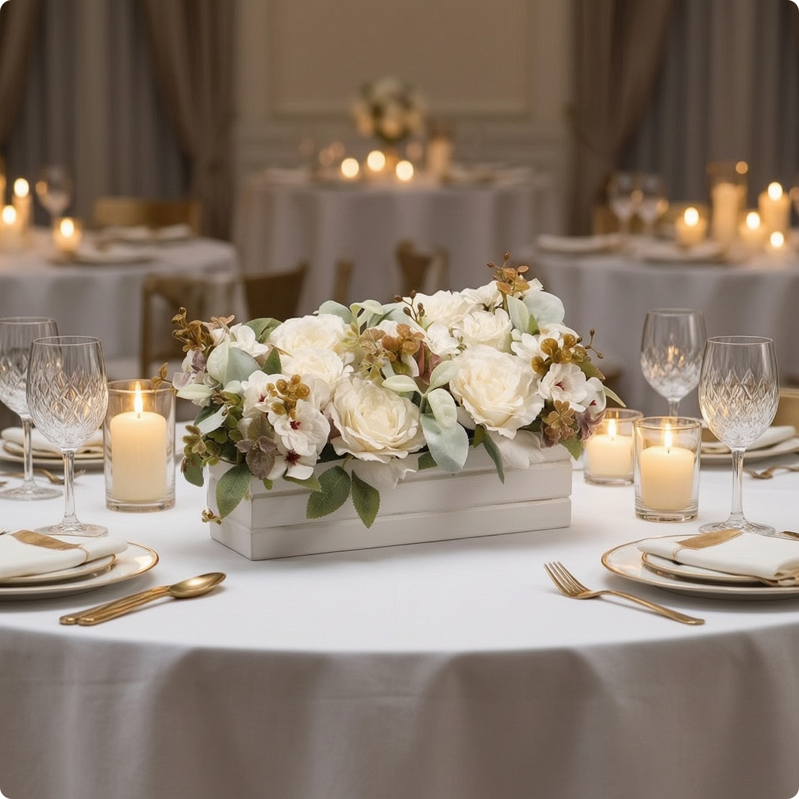 Flower Centerpiece with Wooden Planter Tabletop Faux Floral Centerpiece Layered
