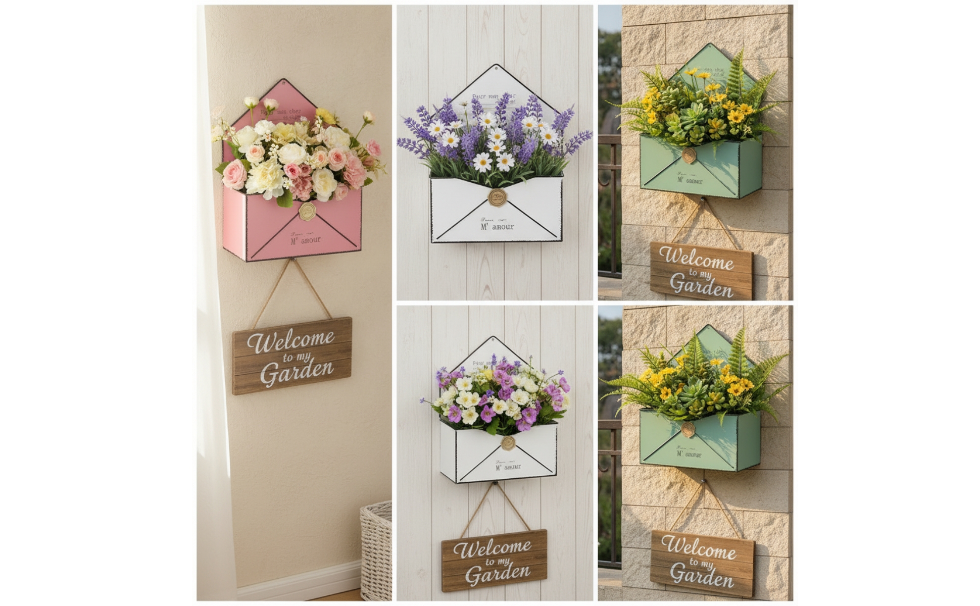Envelope Planter Rustic Wall Pocket Decorative for Patio, Fence, Home Decorators